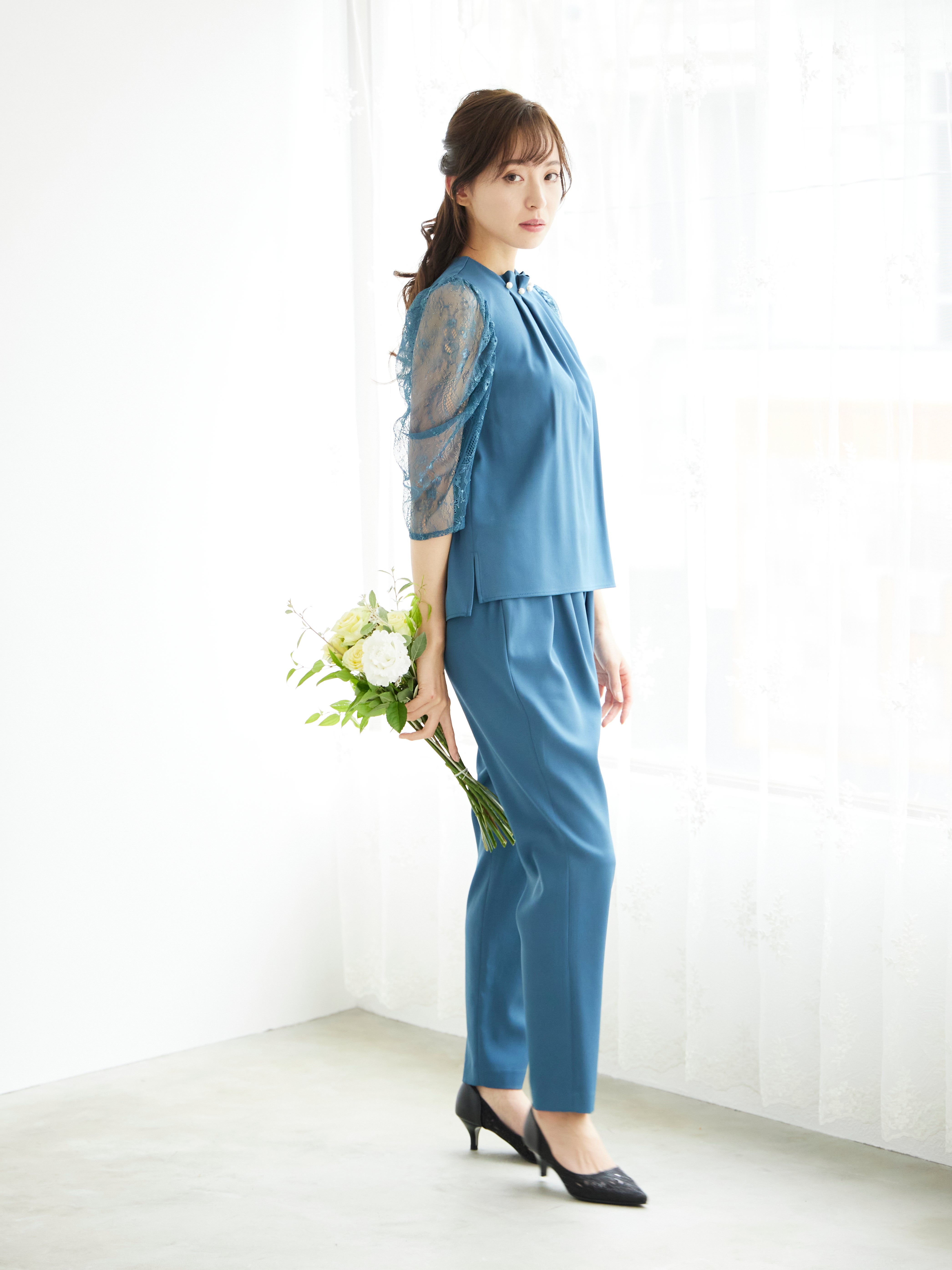 [レンタル] BELINDA DE CAPRIS パールボタン付き セットアップ パンツドレス グリーンの宅配レンタル - 3