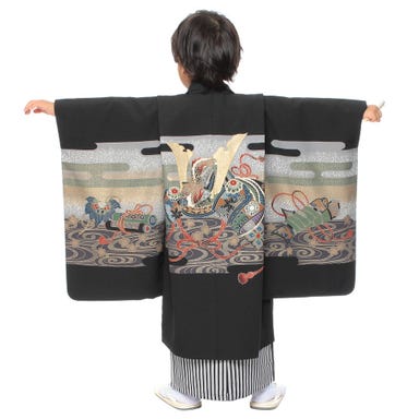 七五三/節句 袴セット 5歳 男の子 渦巻き模様 兜 ブラック