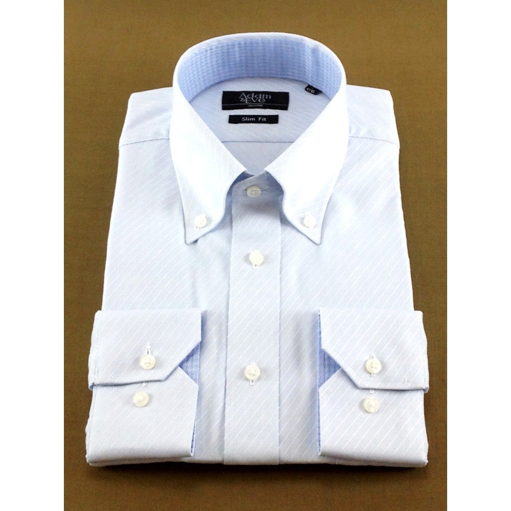 [レンタル] アダム＆イブ メンズワイシャツ 長袖 ブルー 斜めストライブ (Mサイズ / Lサイズ / LLサイズ) ブルー Mサイズ