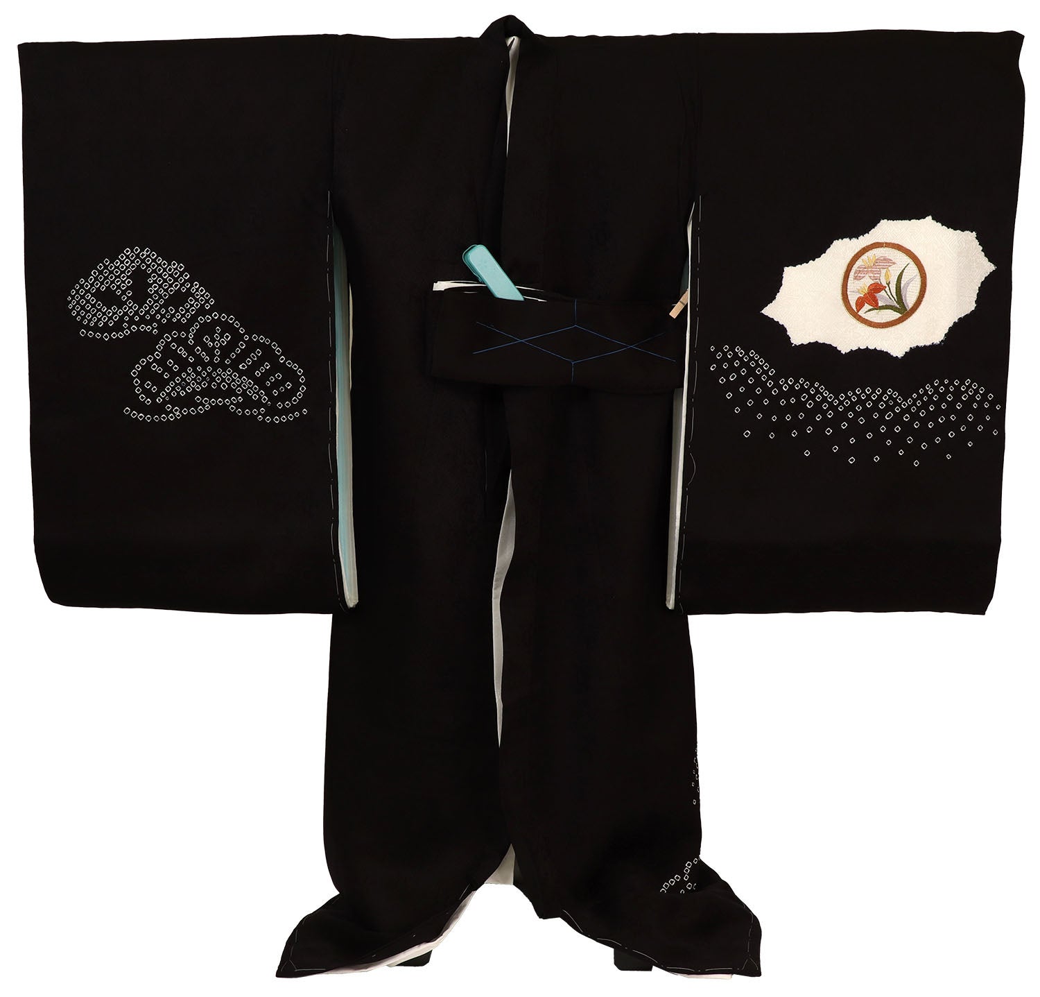 [レンタル] 男の子 お宮参り 産着 レンタル6点フルセット 正絹 刺繍の鷹に松と玉手箱 疋田の黒色の宅配レンタル - 2