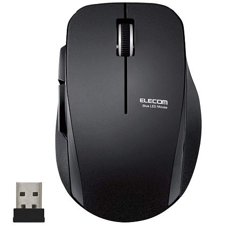 [レンタル] エレコム ワイヤレスマウス (レシーバー付属) Mサイズ 5ボタン (戻る・進むボタン搭載) 静音 ブラック