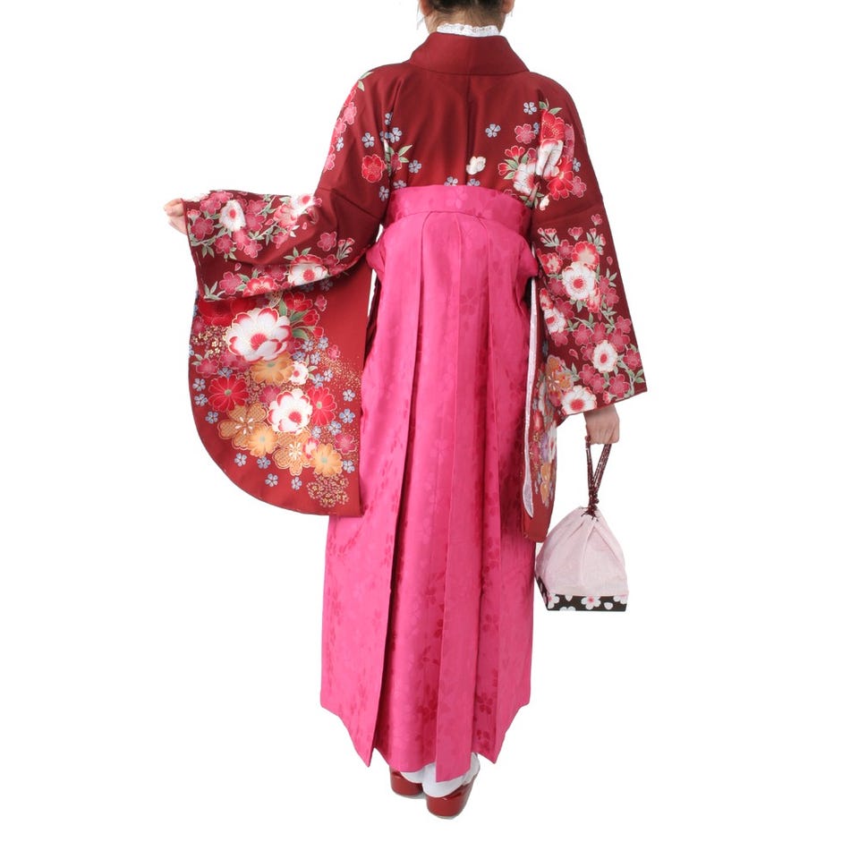 [レンタル] 女性用 袴セット レース付き花柄 (着物、袴、和装小物一式)の宅配レンタル