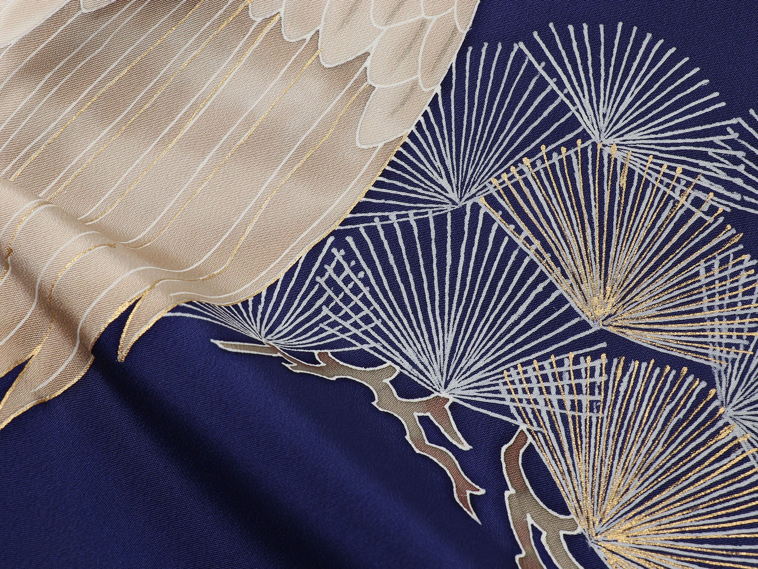 [レンタル] 男の子 お宮参り 産着 レンタル6点フルセット 正絹 二羽鷹に針松 紺色の宅配レンタル - 6