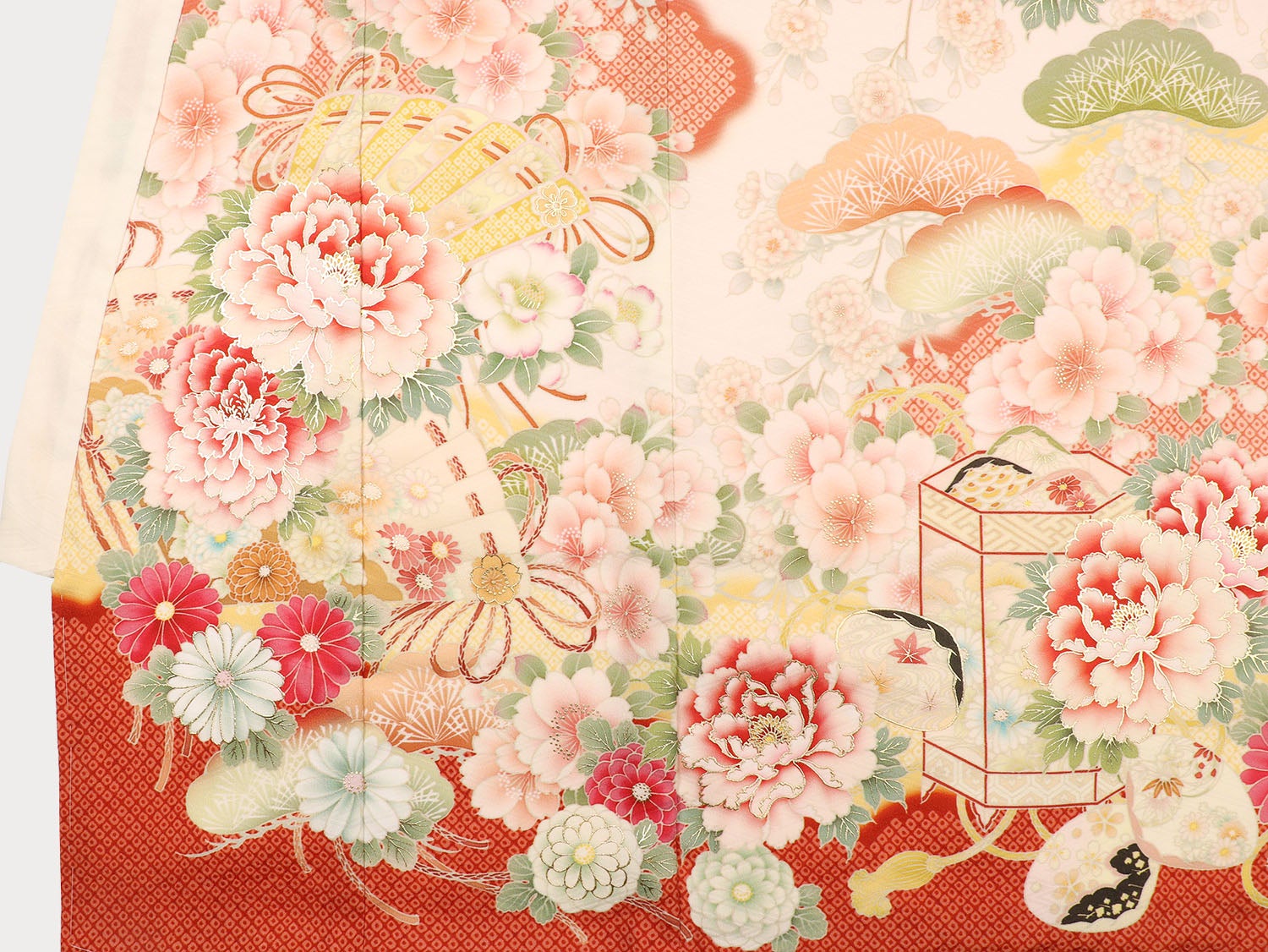 [レンタル] 女の子 お宮参り 産着 京都丸紅 / 華徒然 レンタル6点フルセット 正絹 牡丹と檜扇と貝桶 クリーム色の宅配レンタル - 7