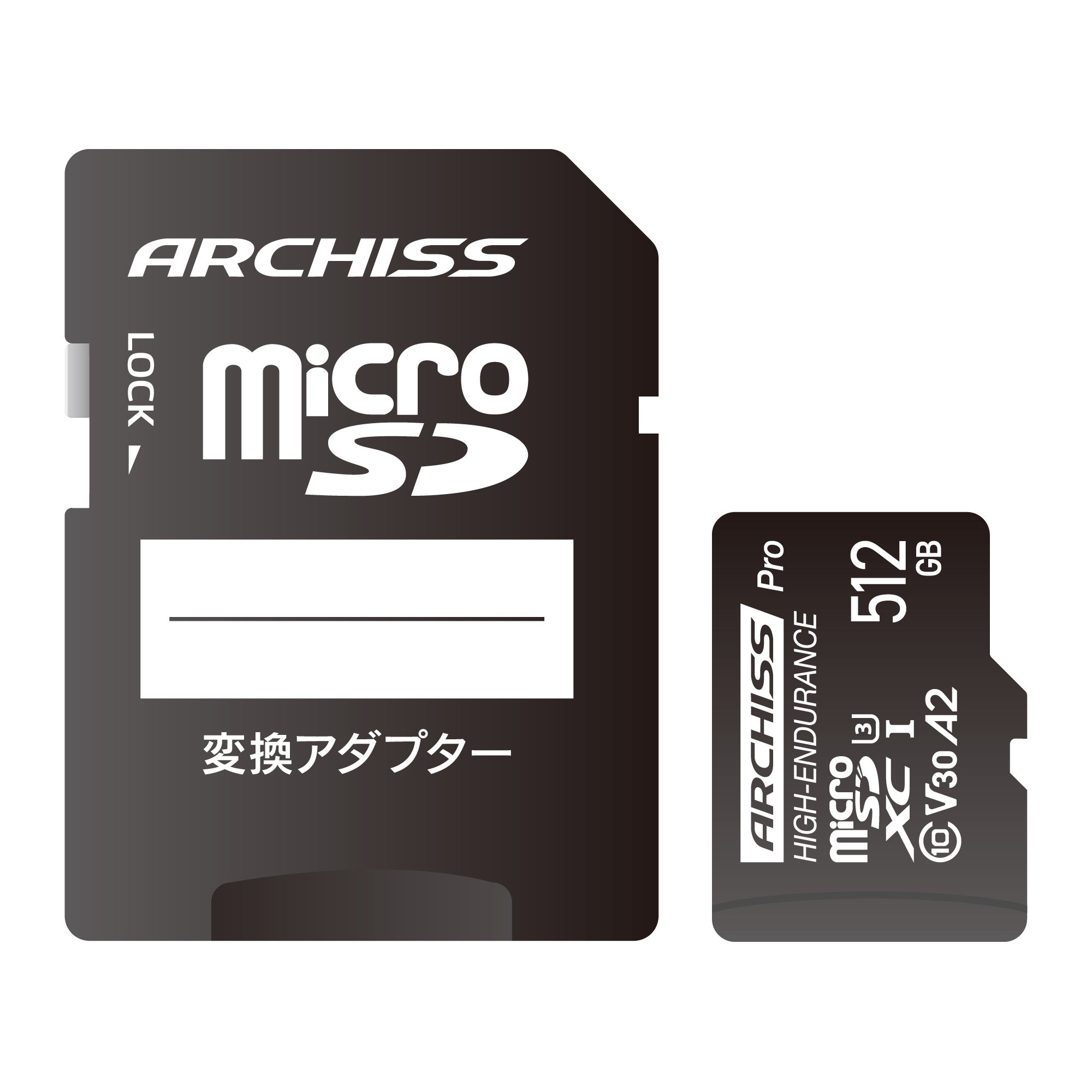 [販売] microSDカード (ARCHISS) (512GB / SDXC / SDカードアダプタ付き /Class10 UHS-I、V30、U3、4Kビデオ撮影対応）