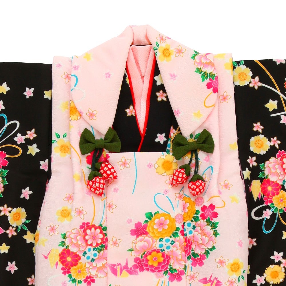 [レンタル] 七五三/節句 被布セット 3歳女の子 鮮やか 豪華絢爛 ブラック