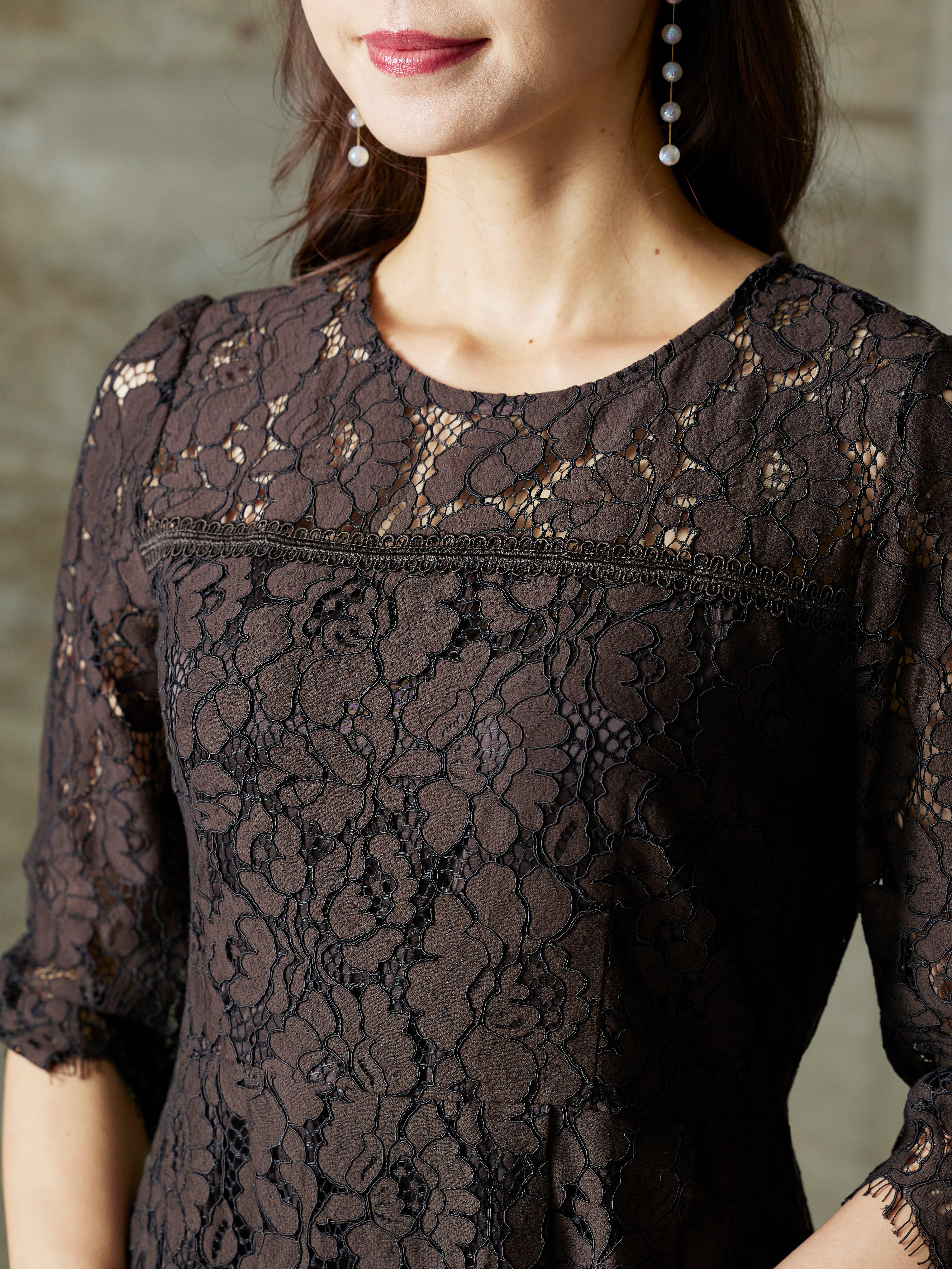 [レンタル] BELINDA DE CAPRIS 総レース ラウンドネックワンピースドレス ブラウンの宅配レンタル - 5