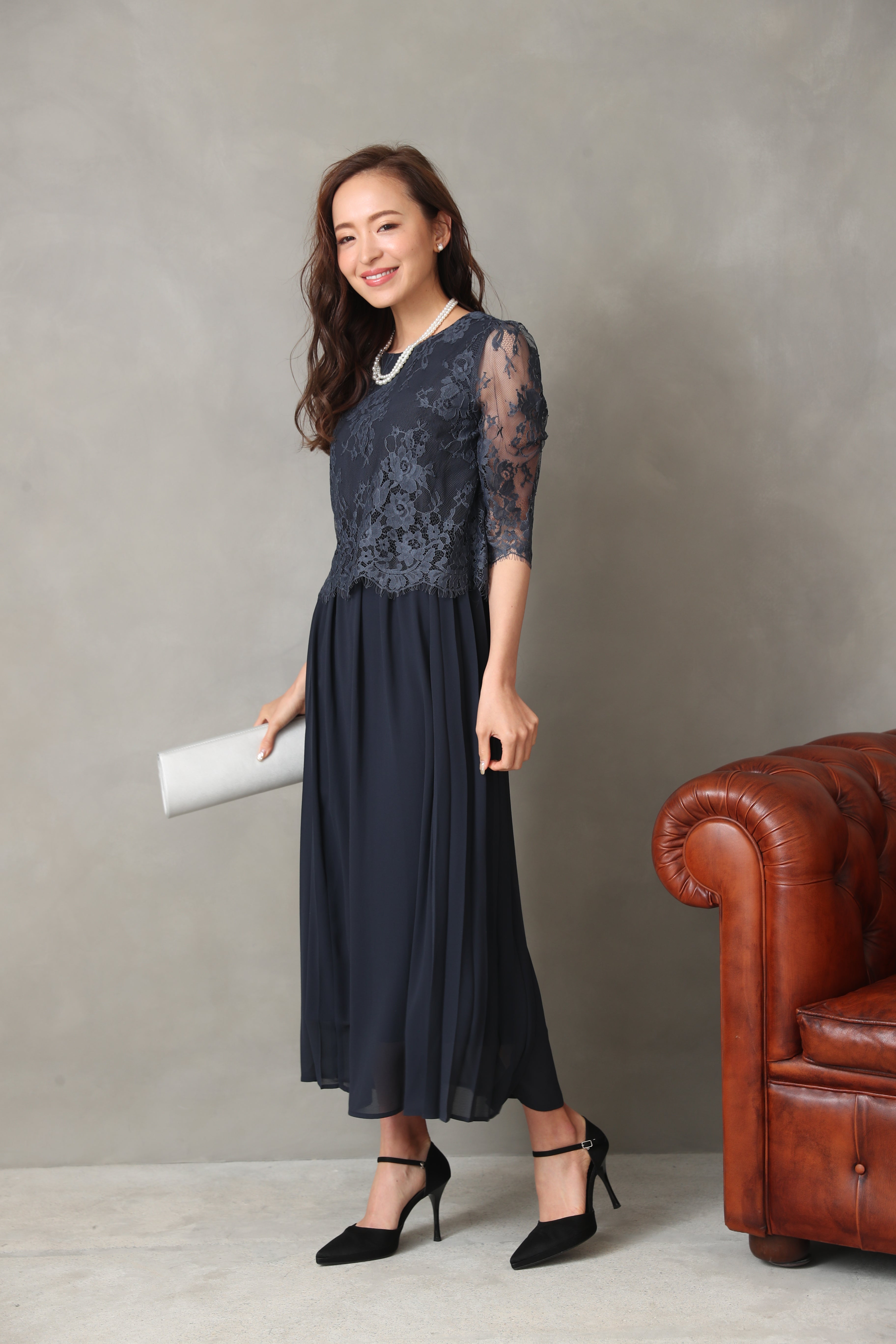 レンタル] BELINDA DE CAPRIS サイドプリーツ レーススリーブ