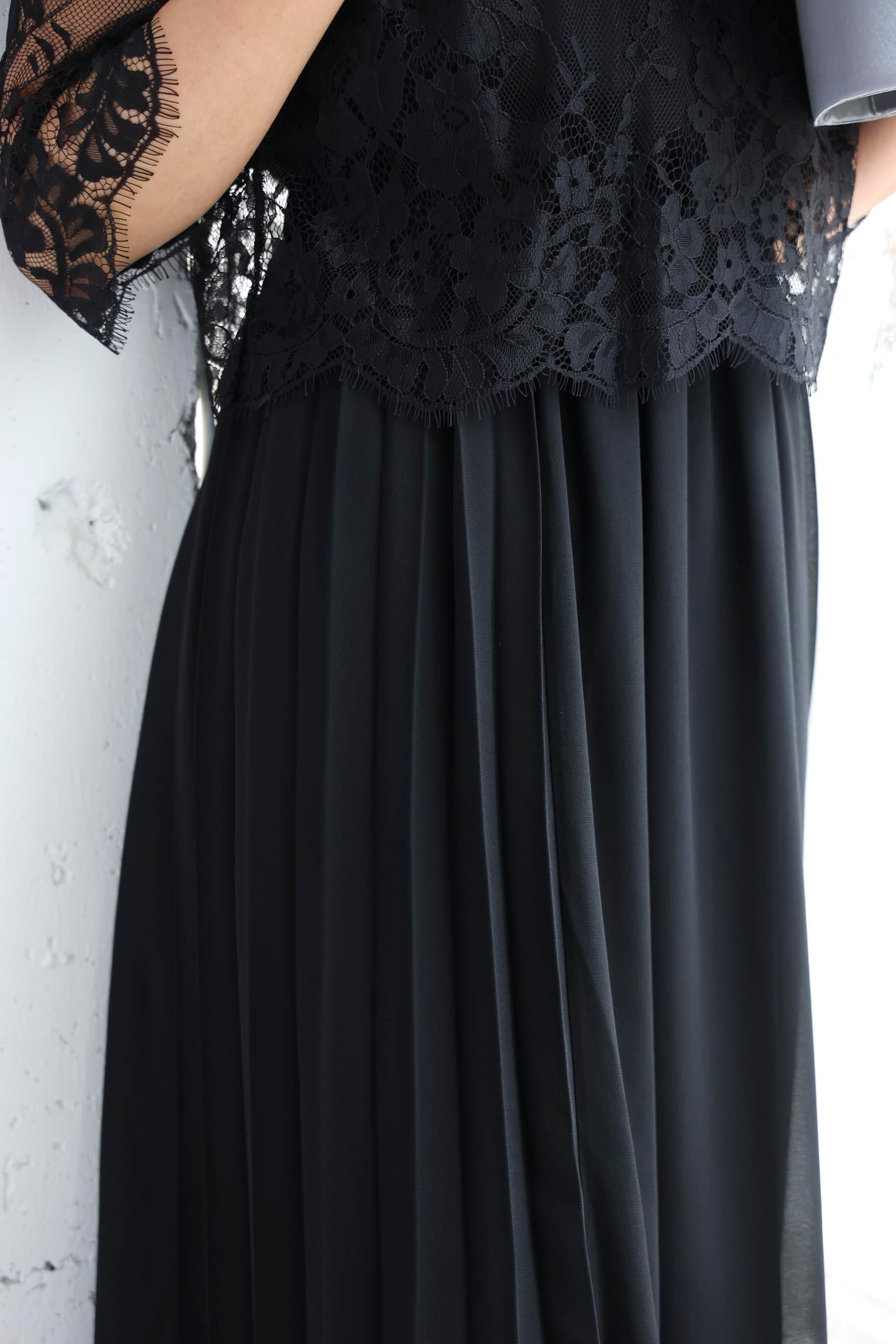 [レンタル] BELINDA DE CAPRIS サイドプリーツ レーススリーブ ワンピースドレス ブラックの宅配レンタル - 13