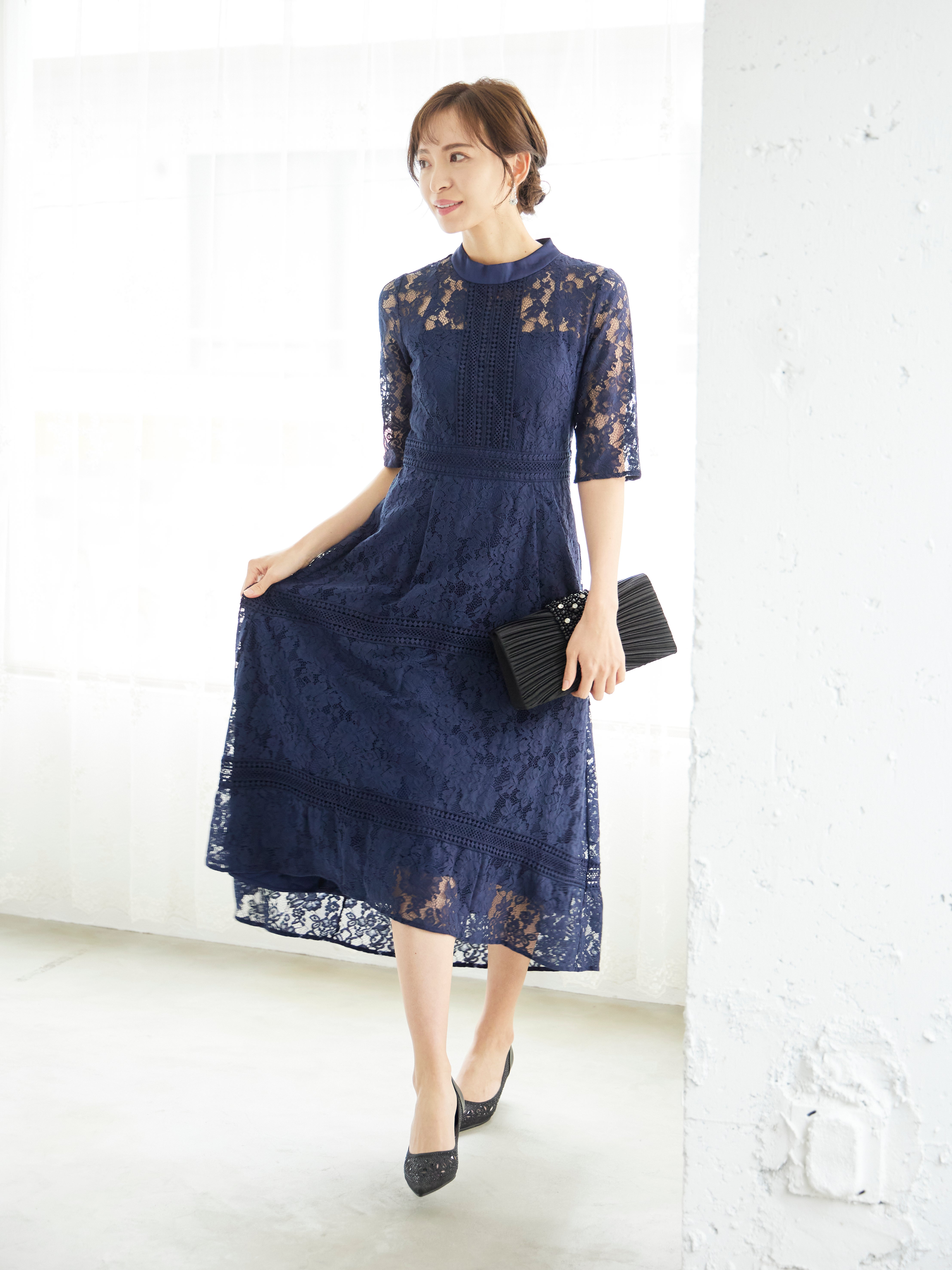 [レンタル] BELINDA DE CAPRIS ケミカルレース フィッシュテール ワンピースドレス ネイビーの宅配レンタル - 9