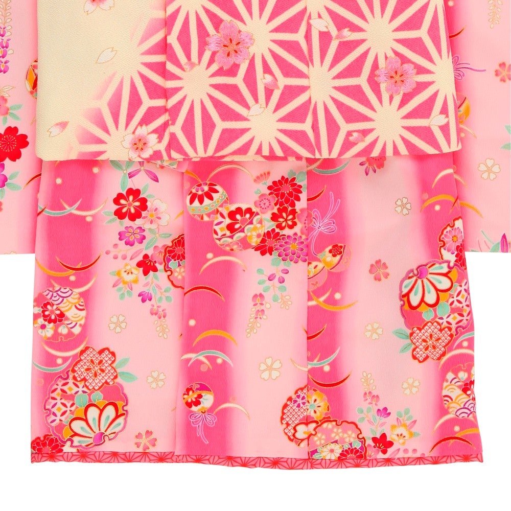 [レンタル] 七五三/節句 被布セット 3歳女の子 被布セット 麻の葉模様 桜色の宅配レンタル - 3