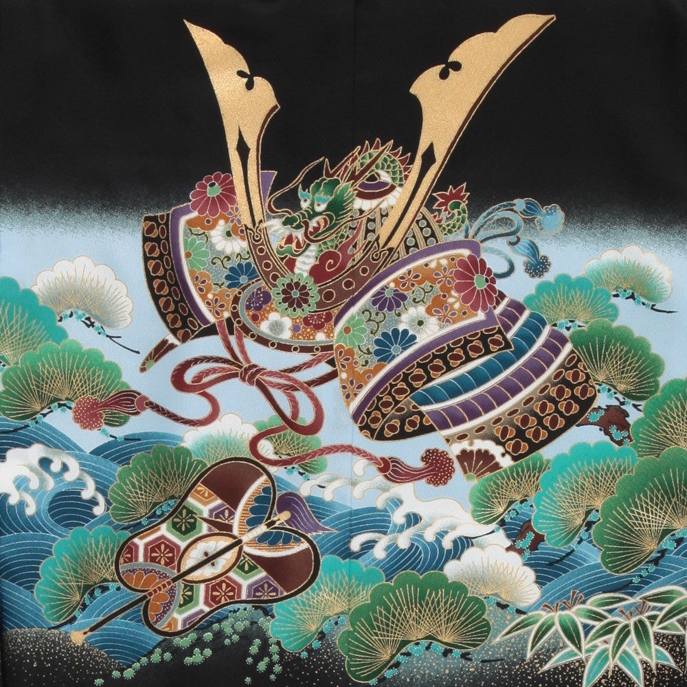 [レンタル] 七五三/節句 袴セット 5歳 男の子 大松 紋章柄 ブラック