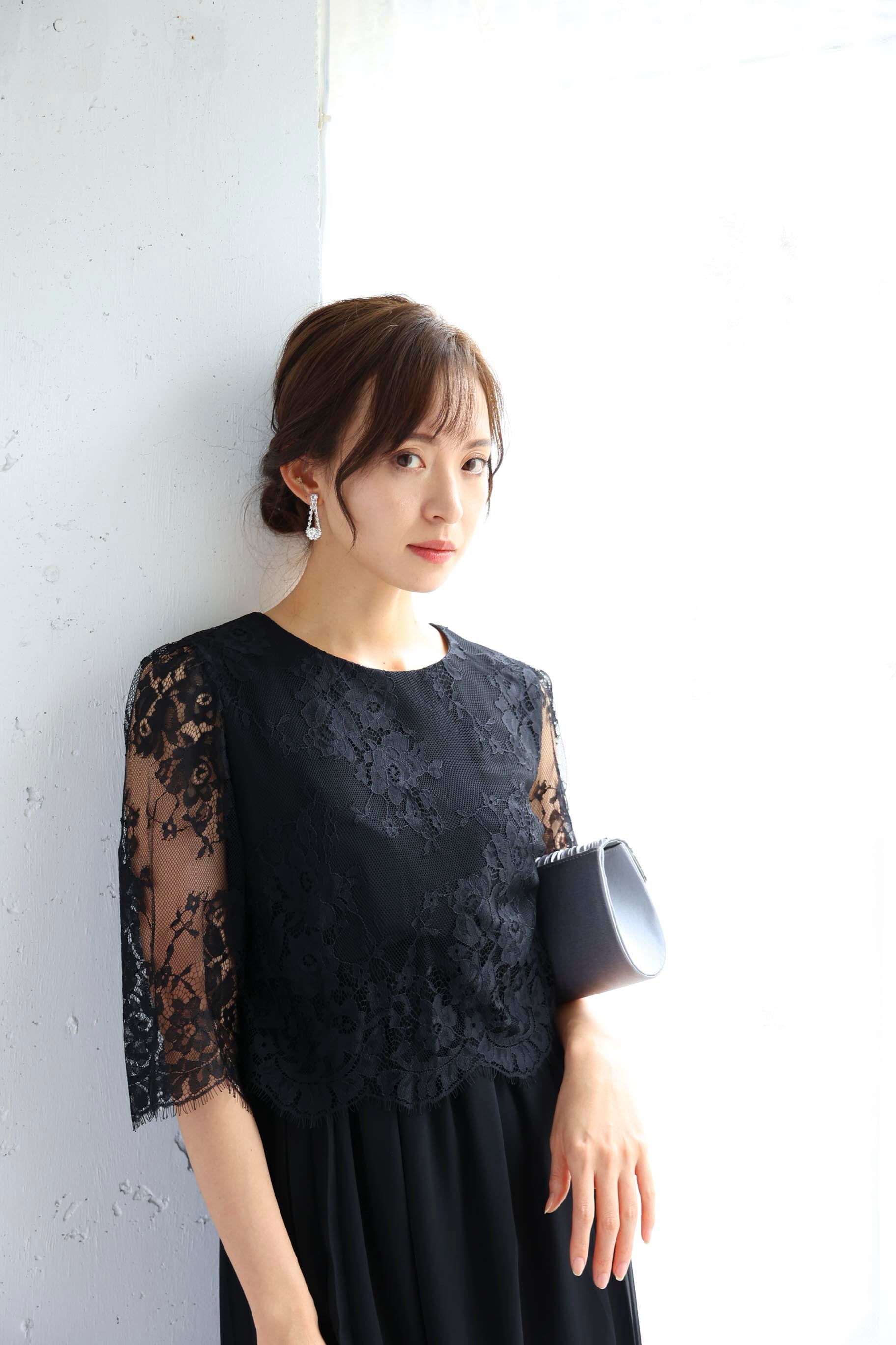 [レンタル] BELINDA DE CAPRIS サイドプリーツ レーススリーブ ワンピースドレス ブラックの宅配レンタル - 9