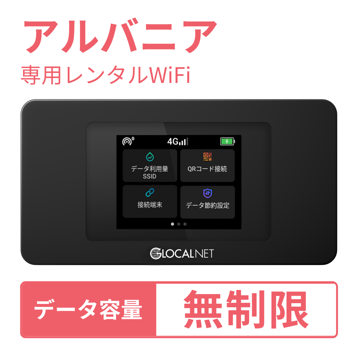 [レンタル] レンティオWiFi アルバニアWiFi 4G 無制限/日 データ容量プラン