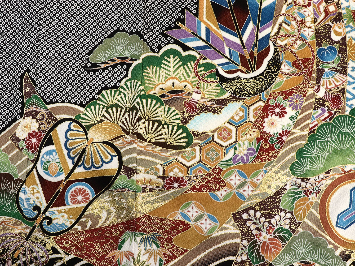 [レンタル] 男の子 お宮参り 産着 レンタル6点フルセット 正絹 兜と束熨斗に矢羽 総疋田柄の黒色の宅配レンタル - 5