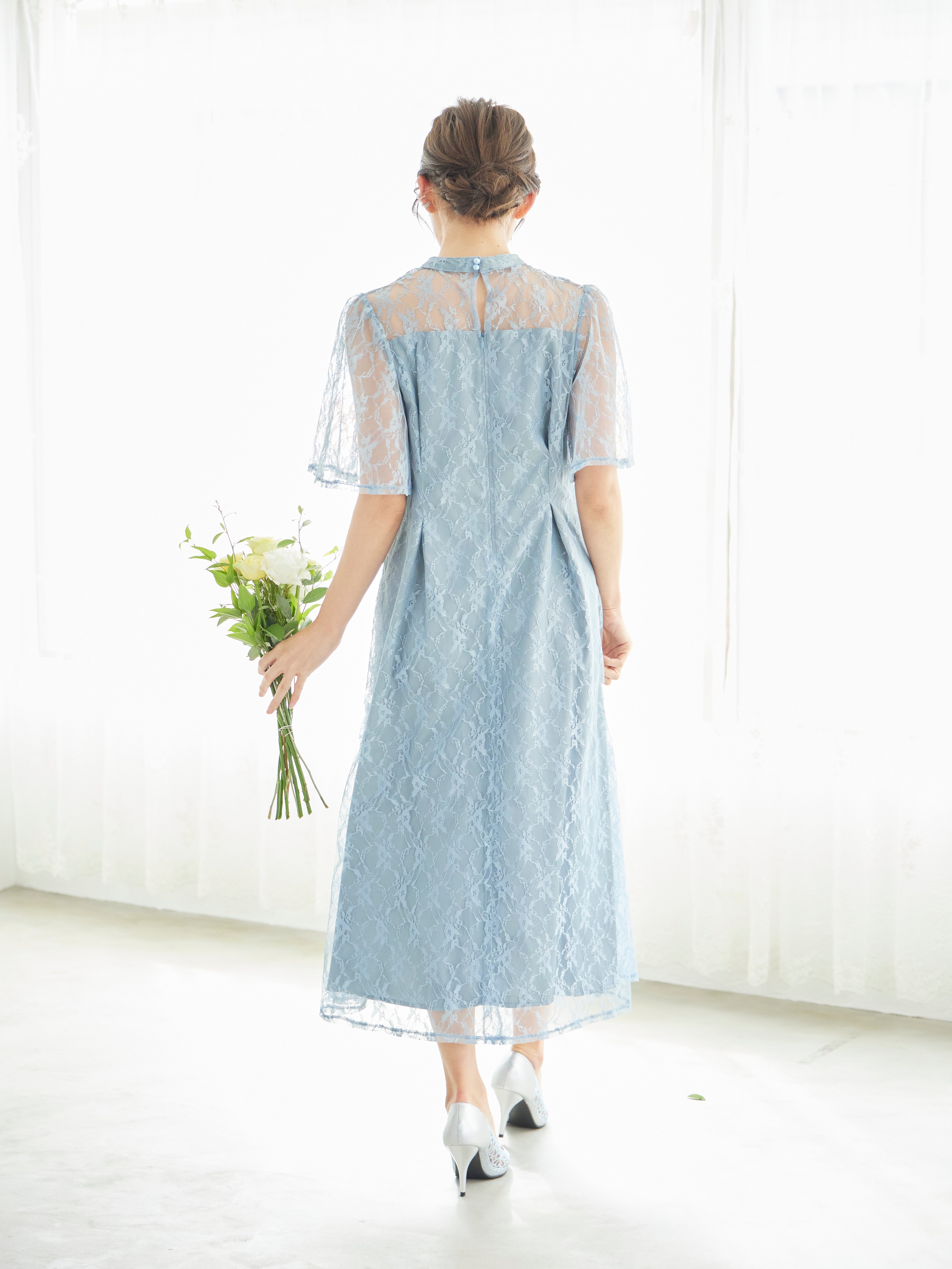 レンタル] BELINDA DE CAPRIS 総レースフレア袖 ハイネック ワンピース