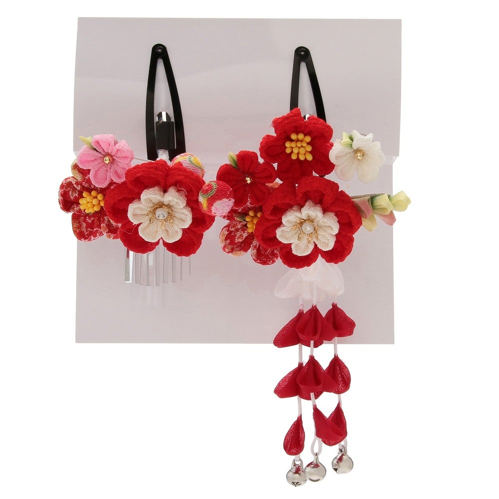 [レンタル] 七五三/節句 和装髪飾り 2点セット パッチン留め (レッド)の宅配レンタル - 6