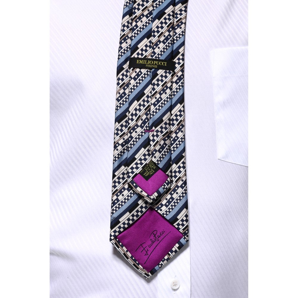 [レンタル] エミリオ・プッチ メンズネクタイ シルク ベージュ / ブラウン / ネイビー アイビーストライプ柄の宅配レンタル - 10