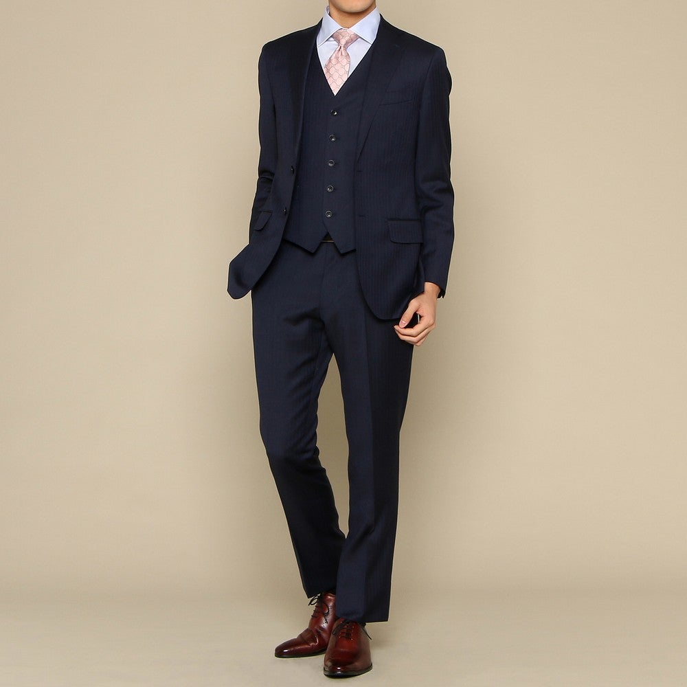 フォーマルスーツ スリーピースネイビー系チェック 130cm ビームス レンタル] ビームス メンズ スリーピーススーツ(ジャケット+