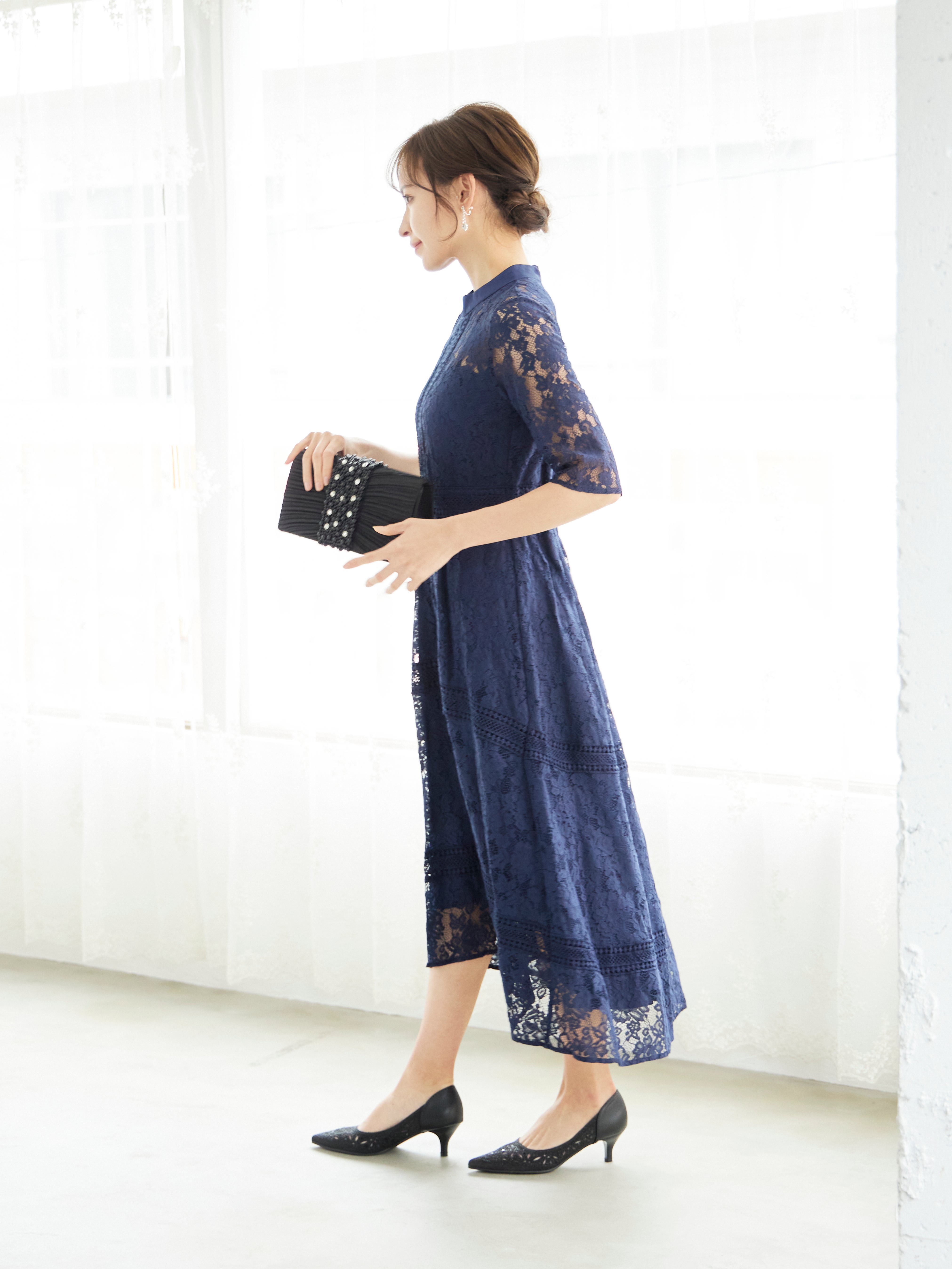 [レンタル] BELINDA DE CAPRIS ケミカルレース フィッシュテール ワンピースドレス ネイビーの宅配レンタル - 2