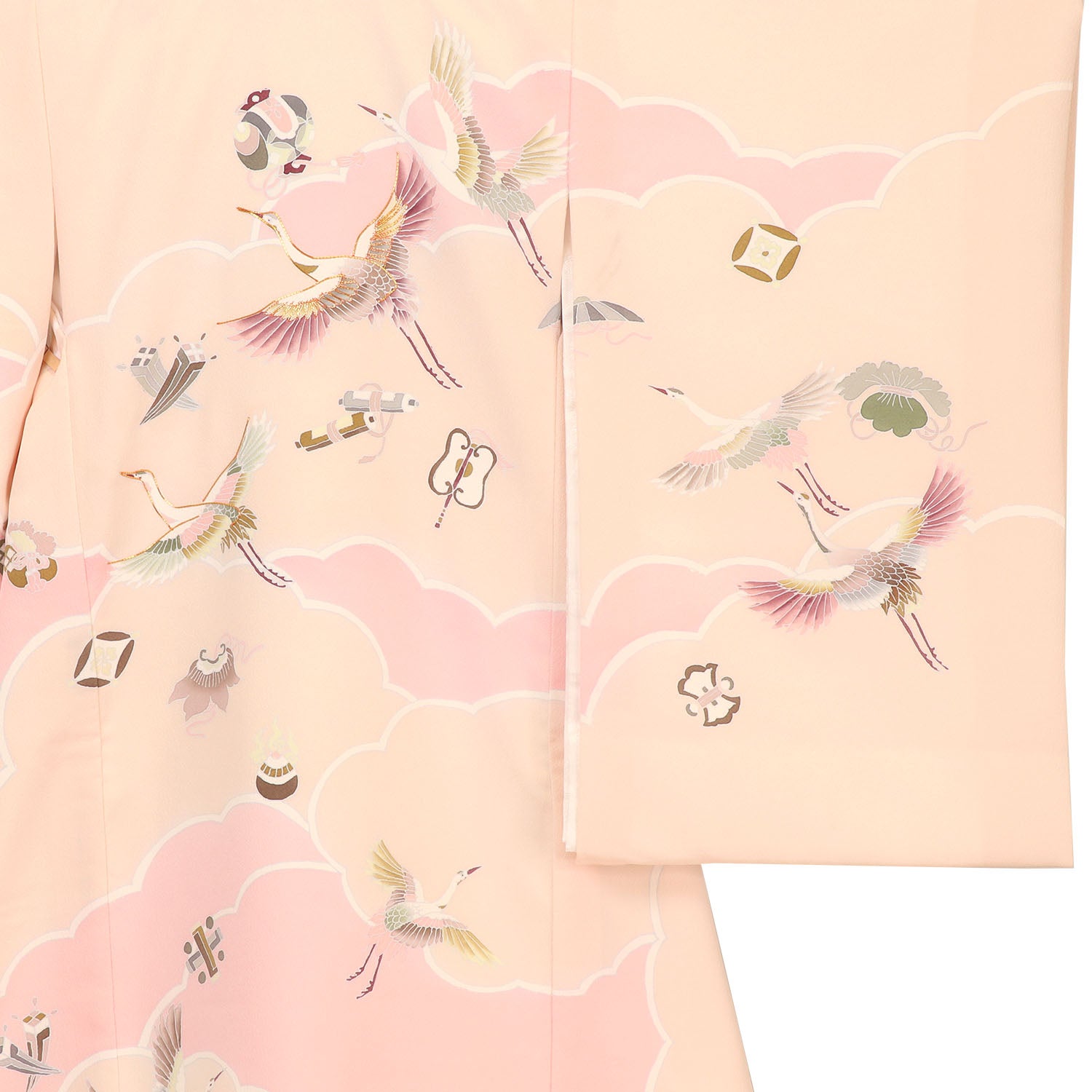 [レンタル] 女の子 お宮参り 産着 レンタル6点フルセット 正絹 鶴に宝づくし クリーム色に薄ピンクの宅配レンタル - 3