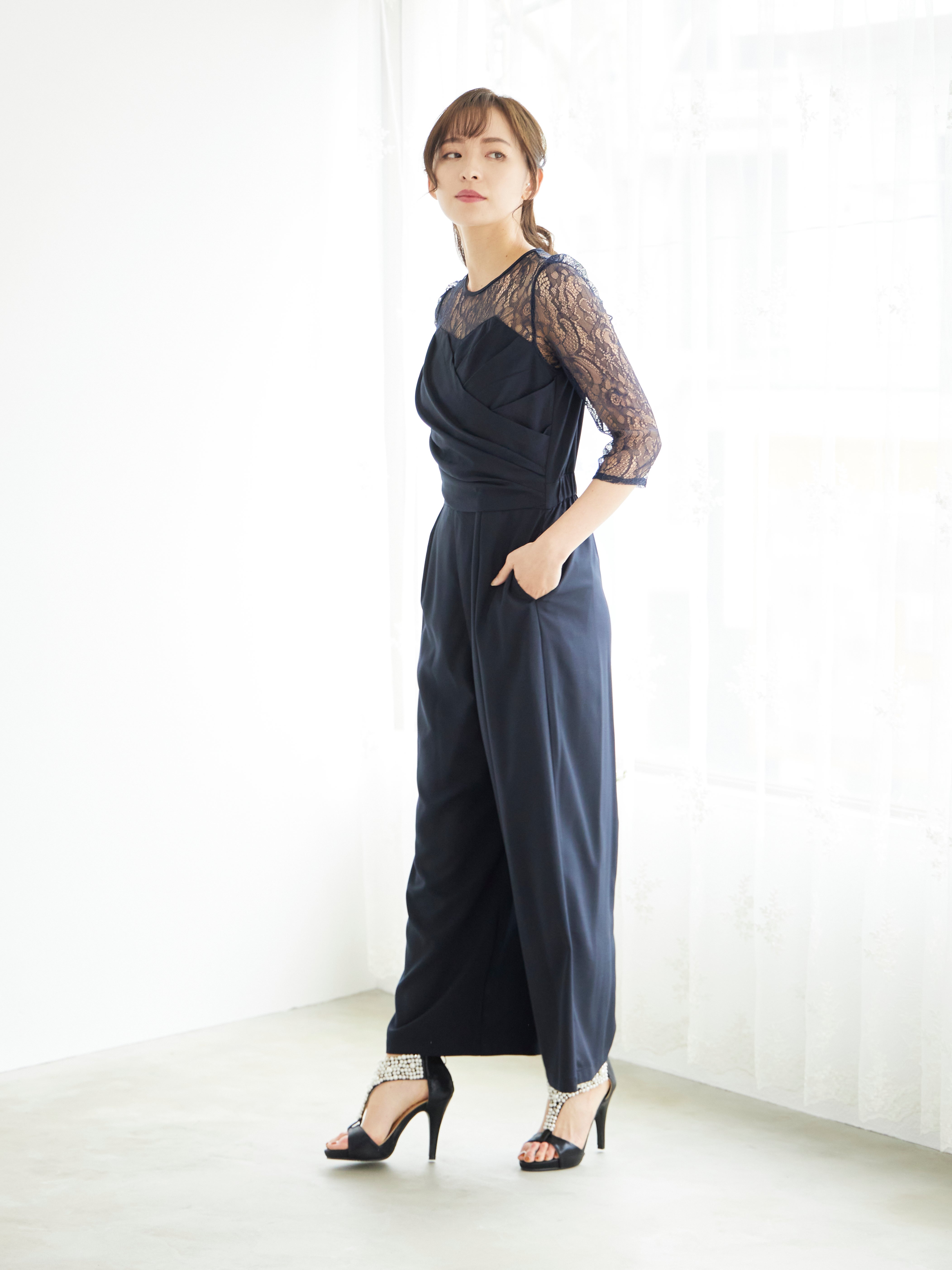 【新品】BELINDA DE CAPRIS★レースパンツドレス　カーキ　Aライン 新品】BELINDA DE CAPRIS☆レースパンツドレス カーキ Aライン