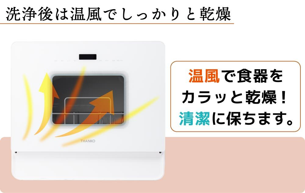 [レンタル] [～食器28点]サンコー ラクア 食器洗い乾燥機 ファミリーワイド 工事不要 タンク式 分岐水栓対応 - 6