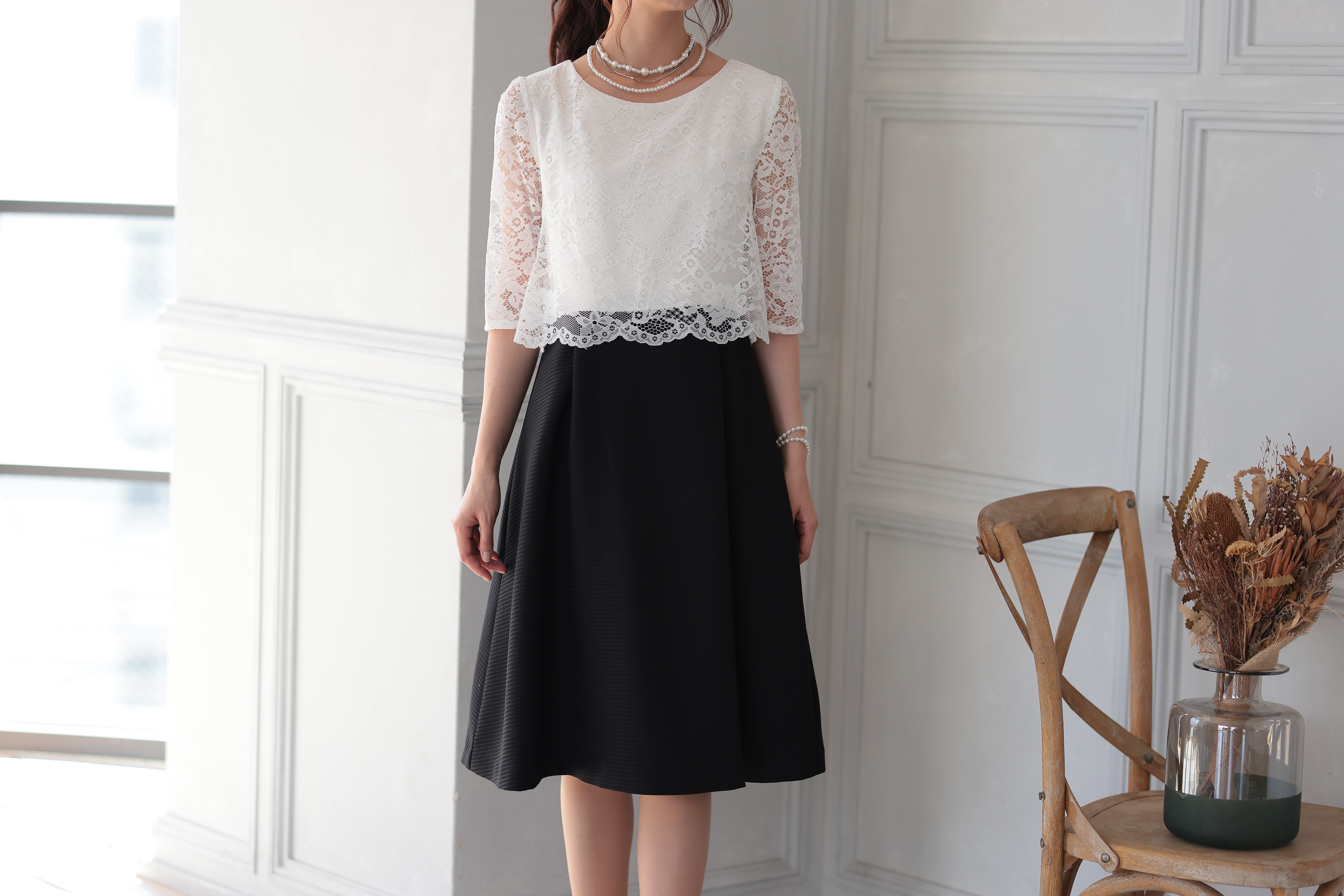 [レンタル] アートマリー レース×ピケツイード調アンサンブルスーツ【2点セット】ブラックの宅配レンタル - 6