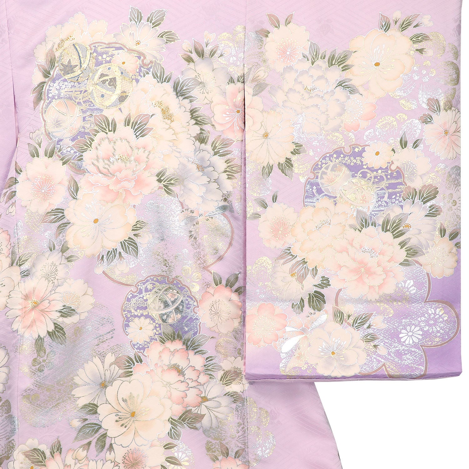 [レンタル] 女の子 お宮参り 産着 レンタル6点フルセット 正絹 鞠に桜づくし 紗綾形の藤色の宅配レンタル - 3