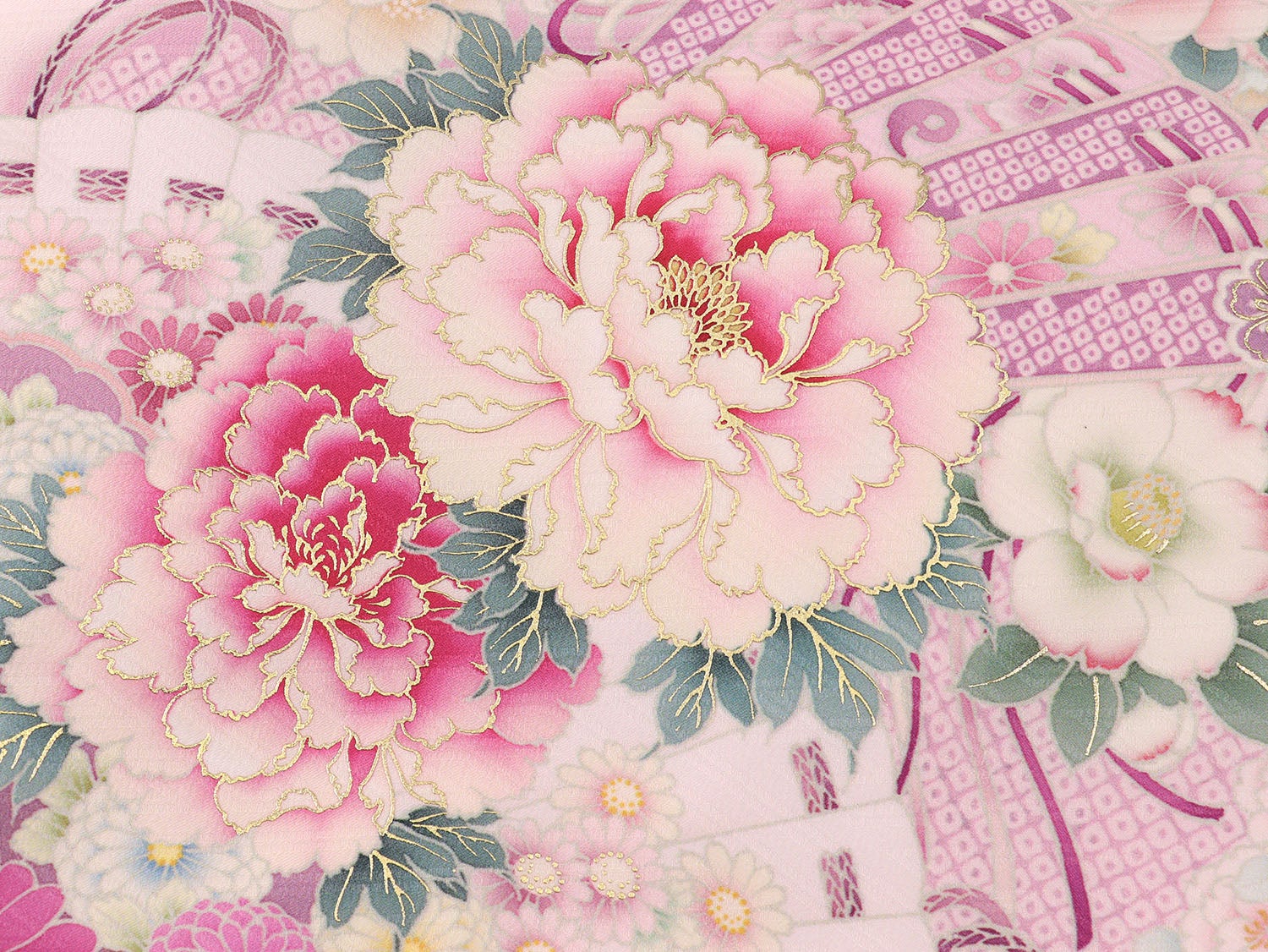 [レンタル] 女の子 お宮参り 産着 京都丸紅 / 華徒然 レンタル6点フルセット 正絹 牡丹と檜扇と貝桶 ピンク色の宅配レンタル - 5