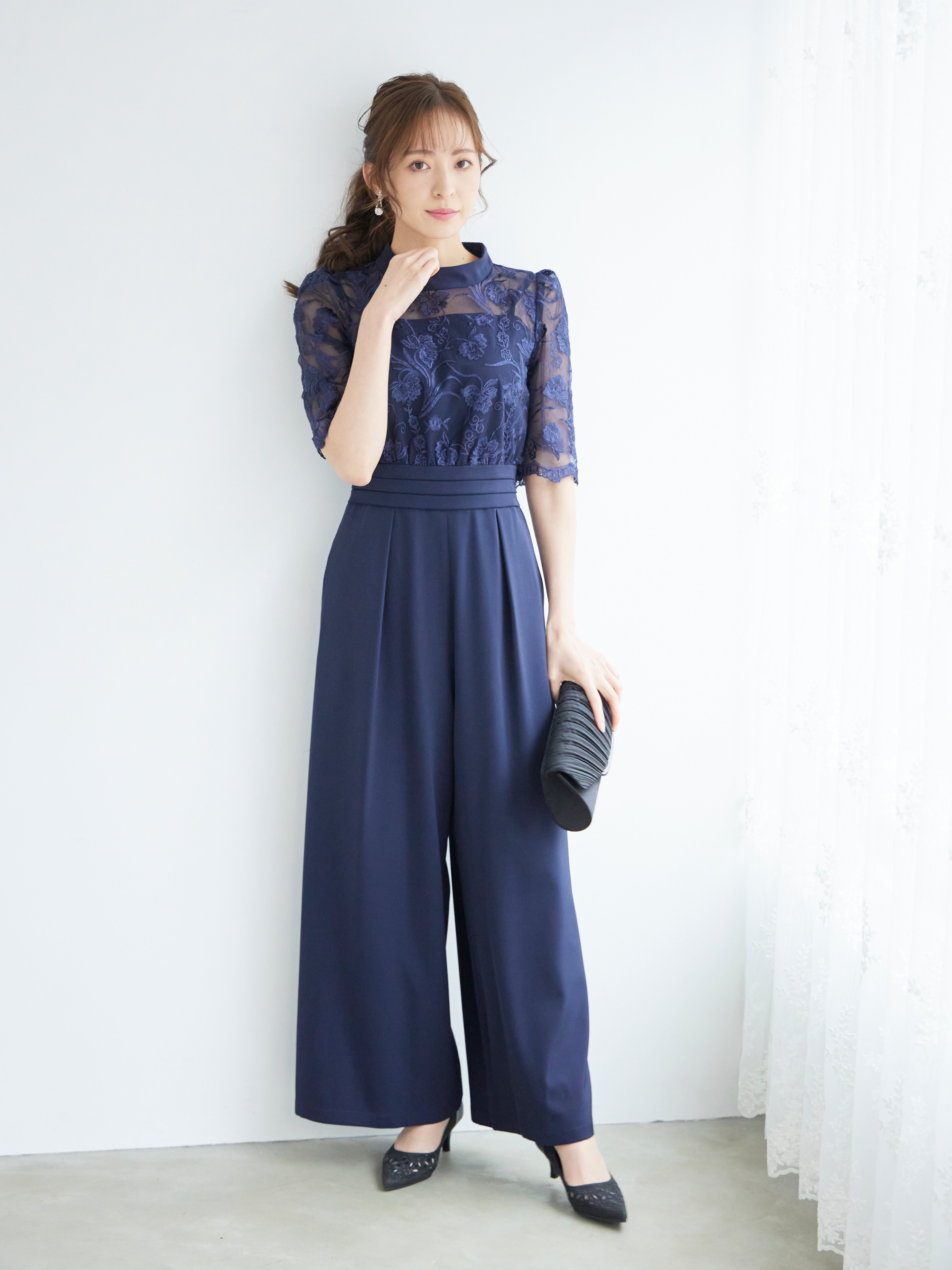 [レンタル] BELINDA DE CAPRIS 刺繍レース オールインワン パンツドレス ネイビーの宅配レンタル - 3