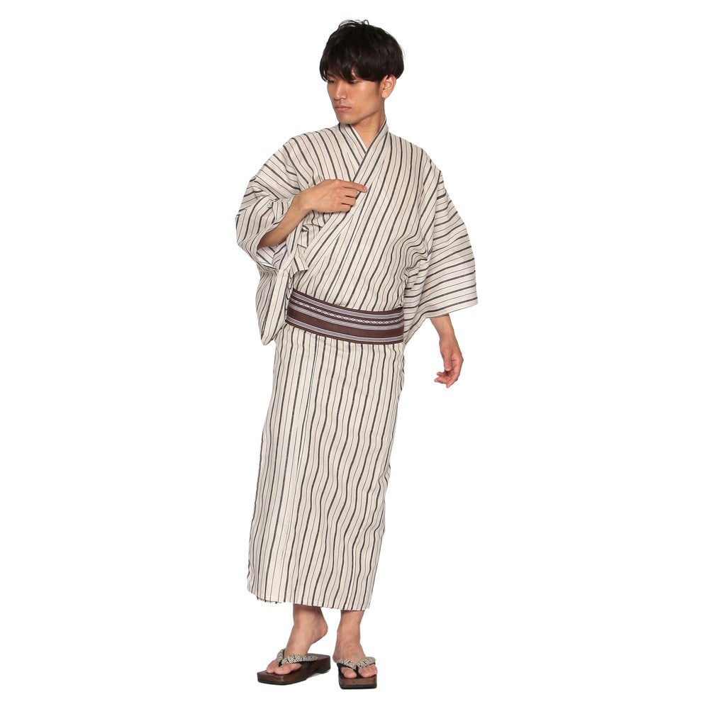 [レンタル] メンズ浴衣 フルセット 縦縞 身長目安170cm・175cm ブラック Lサイズ