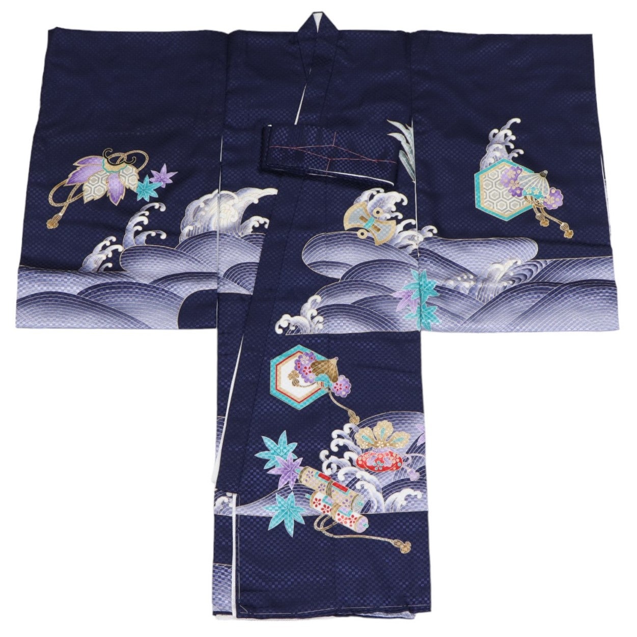 [レンタル] 男の子 お宮参り 産着レンタル6点フルセット 鷹に波 紺の宅配レンタル - 2