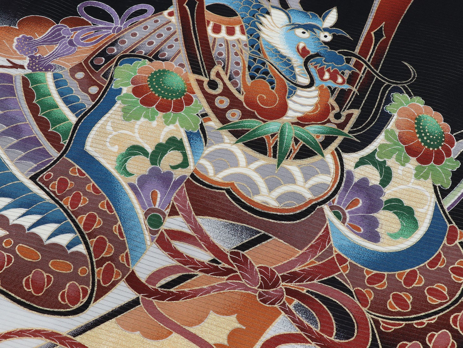 [レンタル] 男の子 お宮参り 産着 絽（夏用） レンタル6点フルセット 正絹 兜と熨斗に軍配 黒色の宅配レンタル - 4