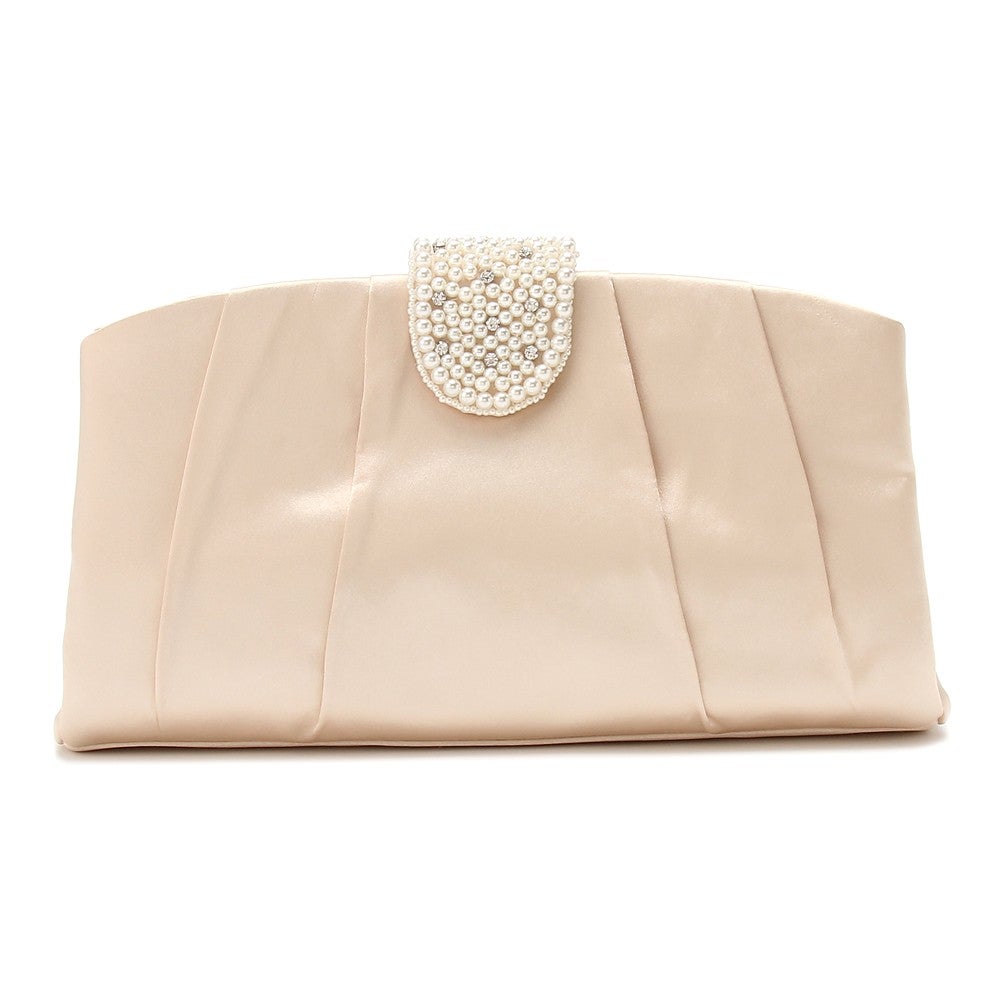 [レンタル] レディース パール＆ビジュー付き クラッチバッグ - 1