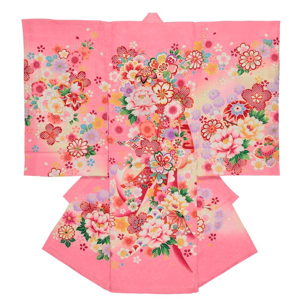 女の子 お宮参り 産着レンタル6点フルセット 正絹 花 輝糸