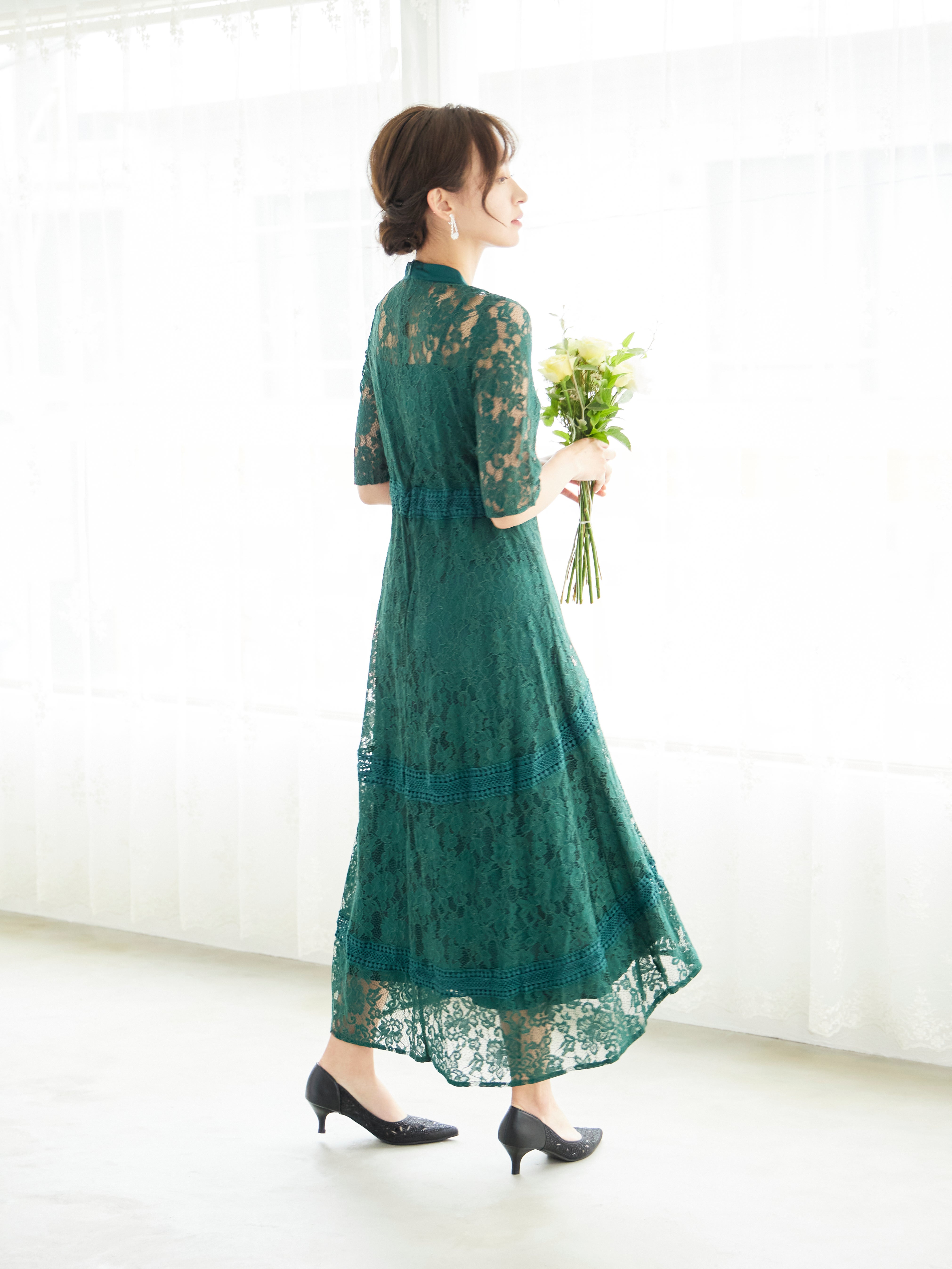 [レンタル] BELINDA DE CAPRIS ケミカルレース フィッシュテール ワンピースドレス グリーンの宅配レンタル - 7