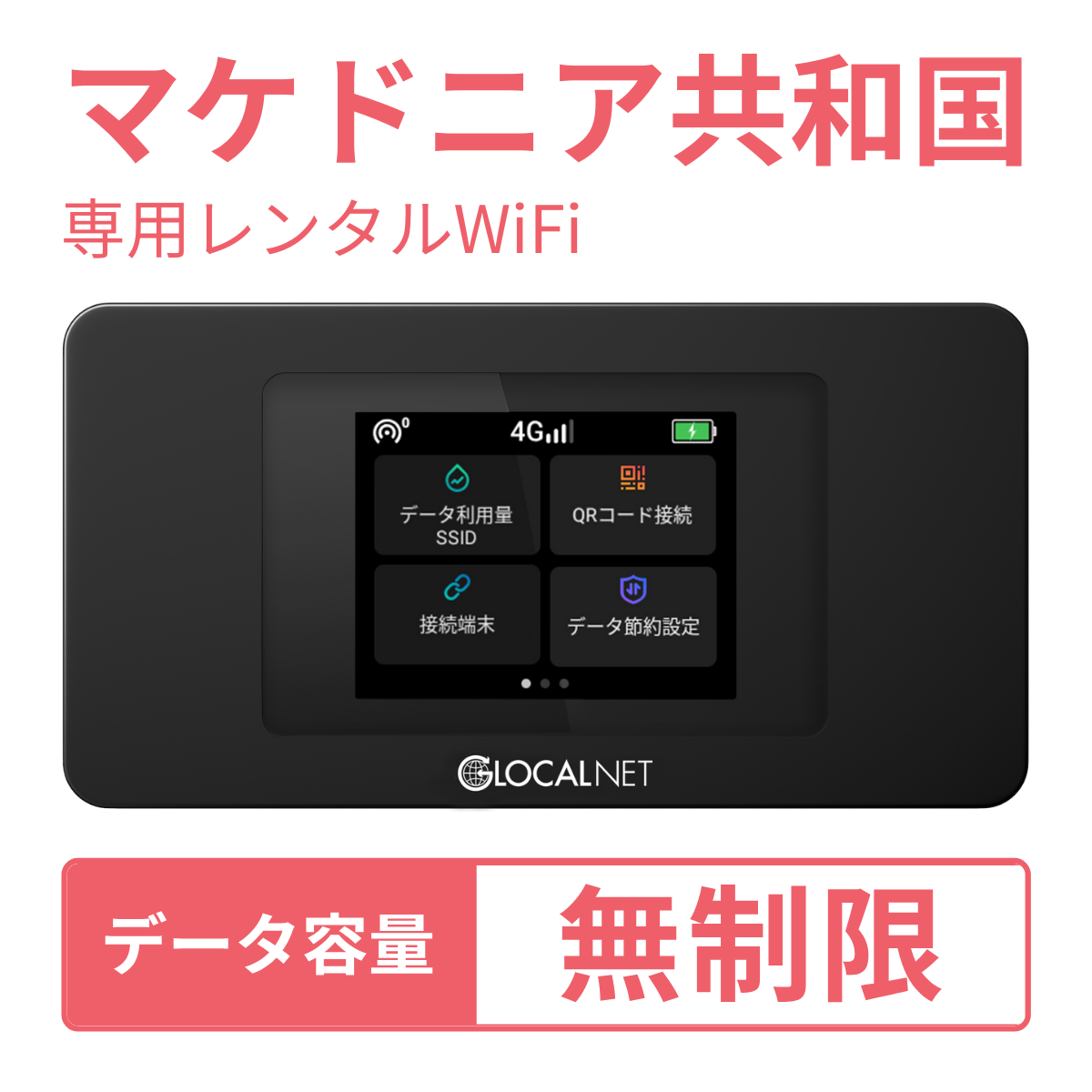レンティオWiFi マケドニア共和国WiFi 4G 無制限/日 データ容量プラン