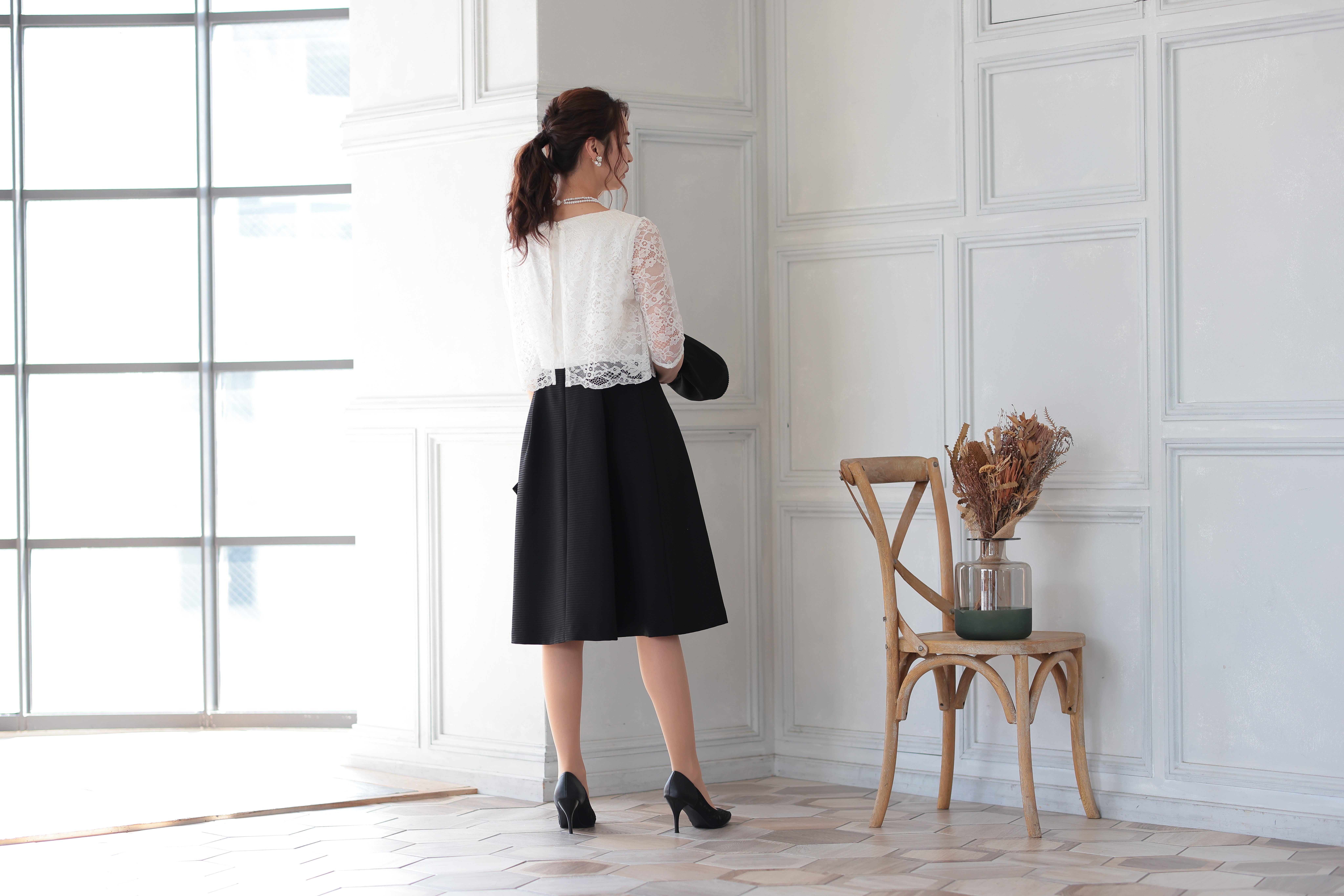 [レンタル] アートマリー レース×ピケツイード調アンサンブルスーツ【2点セット】ブラックの宅配レンタル - 12