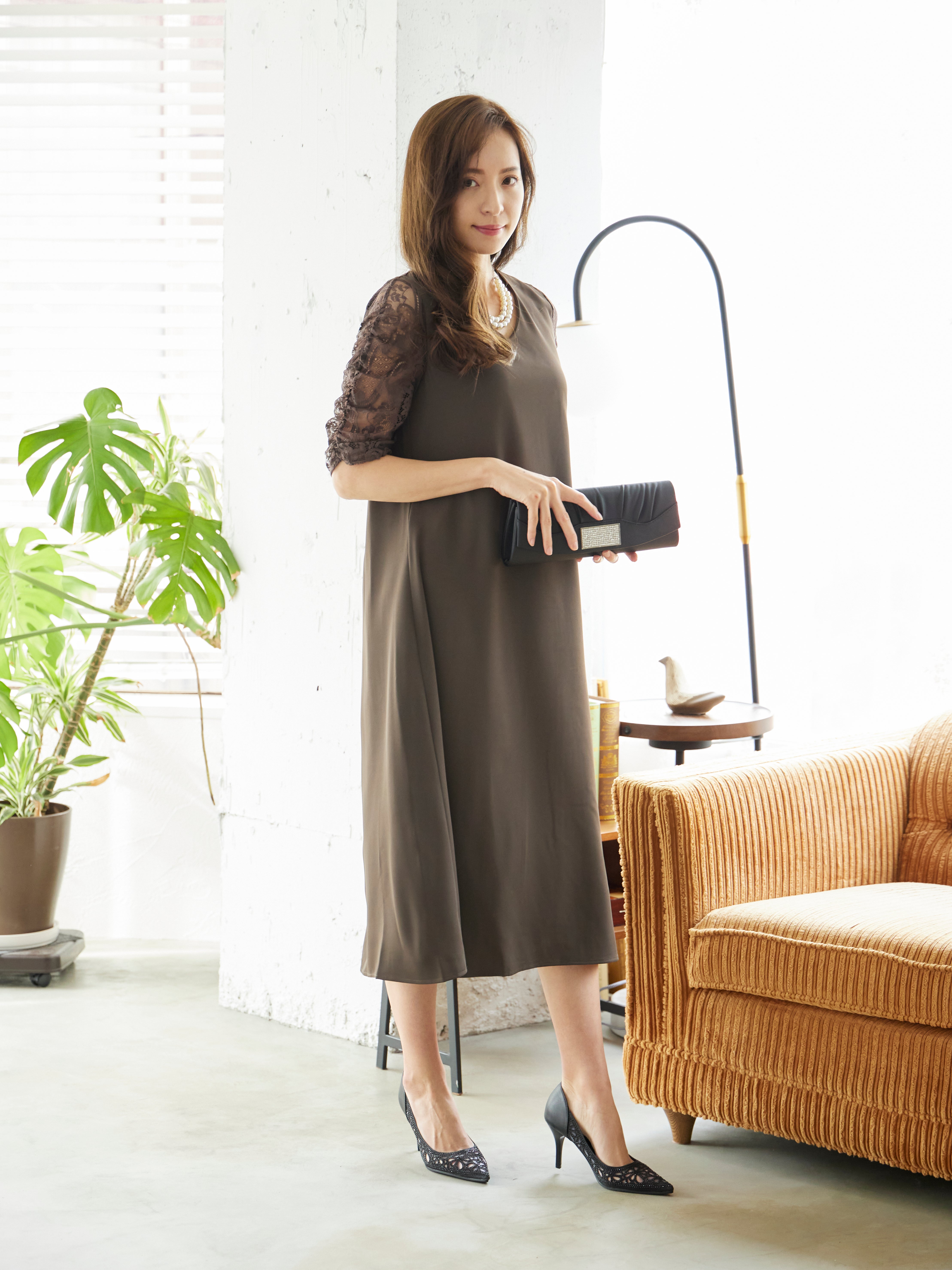 [レンタル] BELINDA DE CAPRIS Vネックギャザースリープ ワンピースドレス ブラウンの宅配レンタル - 2