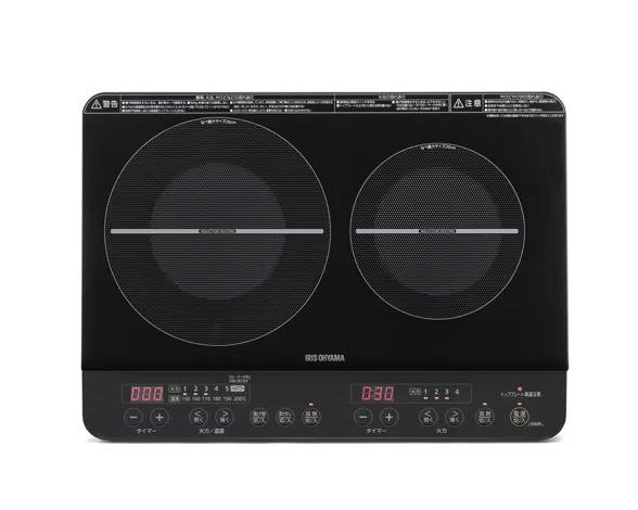 [レンタル] アイリスオーヤマ 2口 IH クッキングヒーター IHK-W13-B ブラック 工事不要 1400W 100V - 2