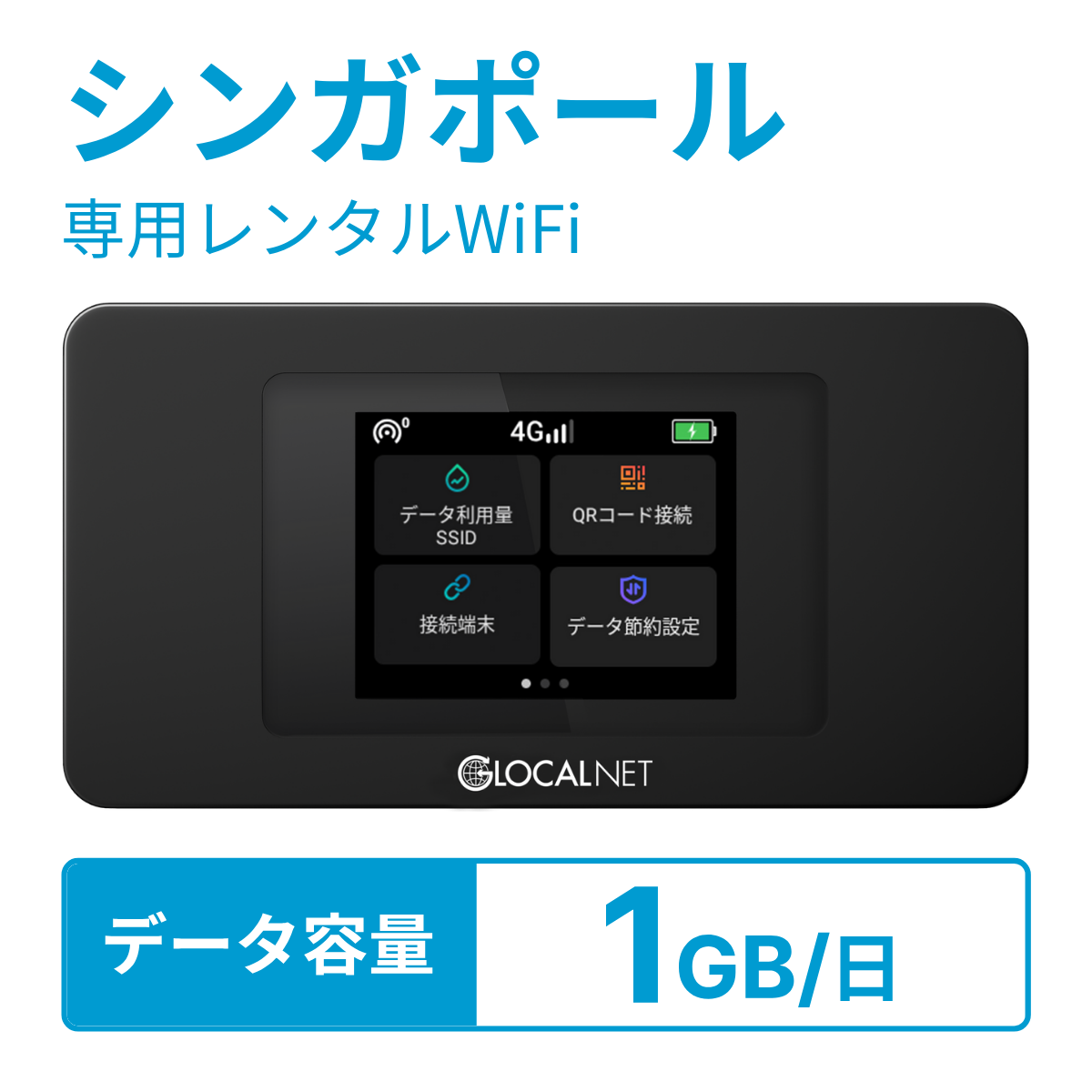 [レンタル] レンティオWiFi シンガポールWiFi 4G 1GB/日 データ容量プラン