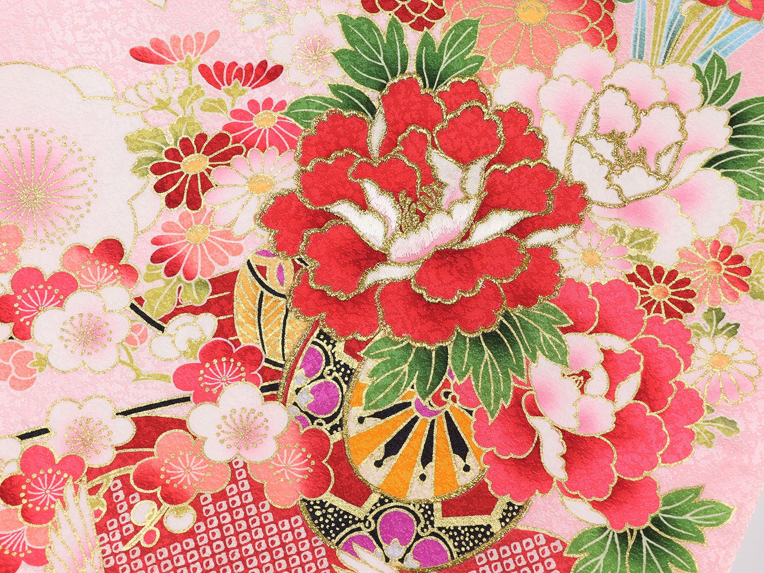 [レンタル] 女の子 お宮参り 産着 レンタル6点フルセット 正絹 十徳の花車 ピンク色の宅配レンタル - 4