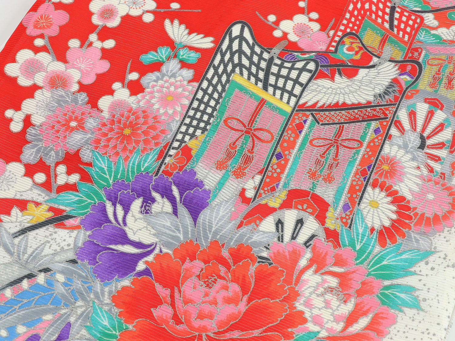 [レンタル] 女の子 お宮参り 産着 絽（夏用） レンタル6点フルセット 御所車と蝶と鞠 赤色の宅配レンタル - 4