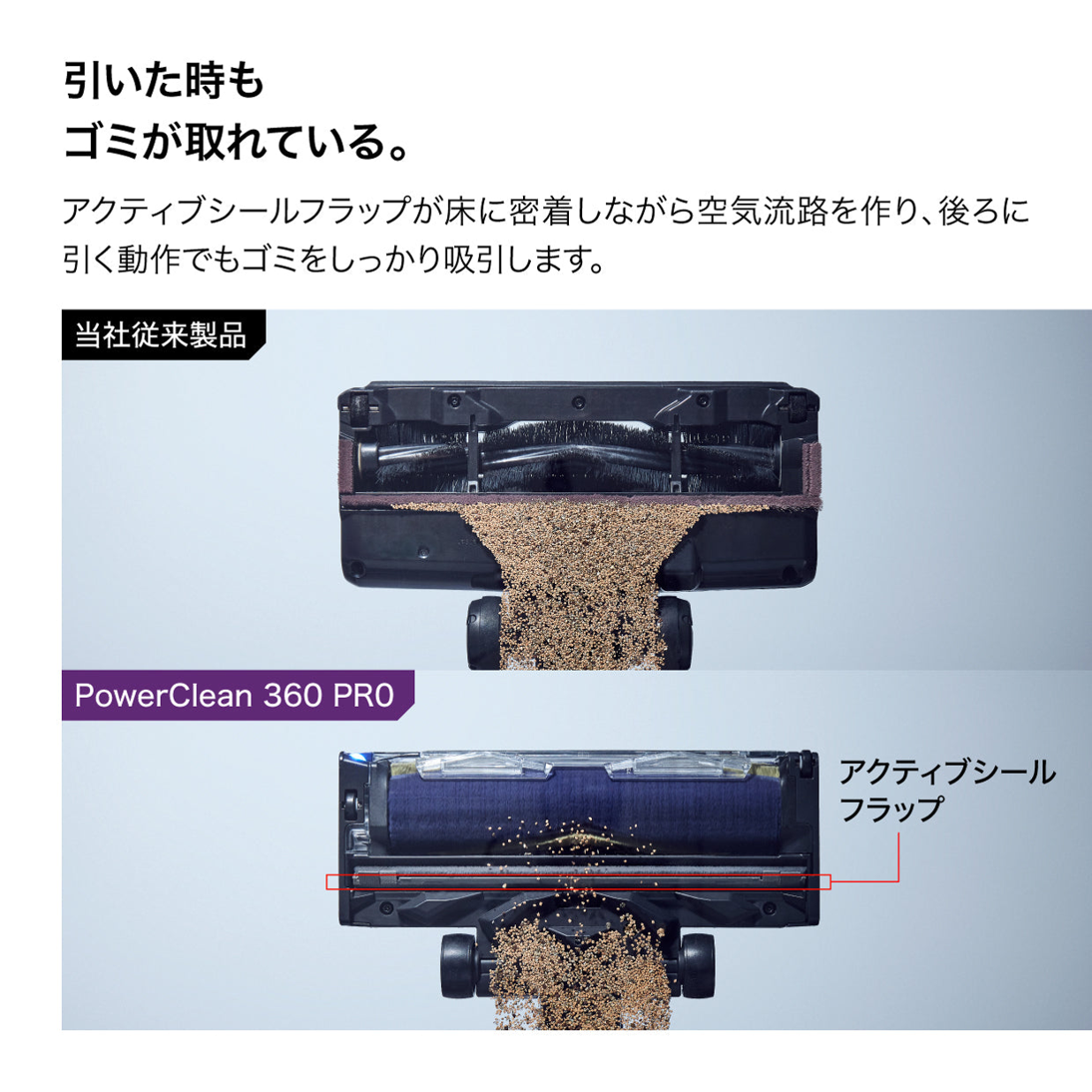 Shark（シャーク）POWER CLEAN 360 PRO IW5271J アクティブシールフラップによる引き取り性能の比較 - 5