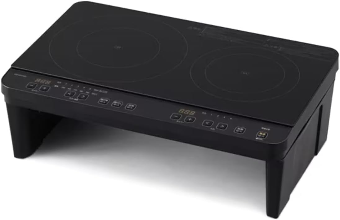 アイリスオーヤマ 2口 IHコンロ IHK-WT41S-B ブラック 1400W スタンド付き