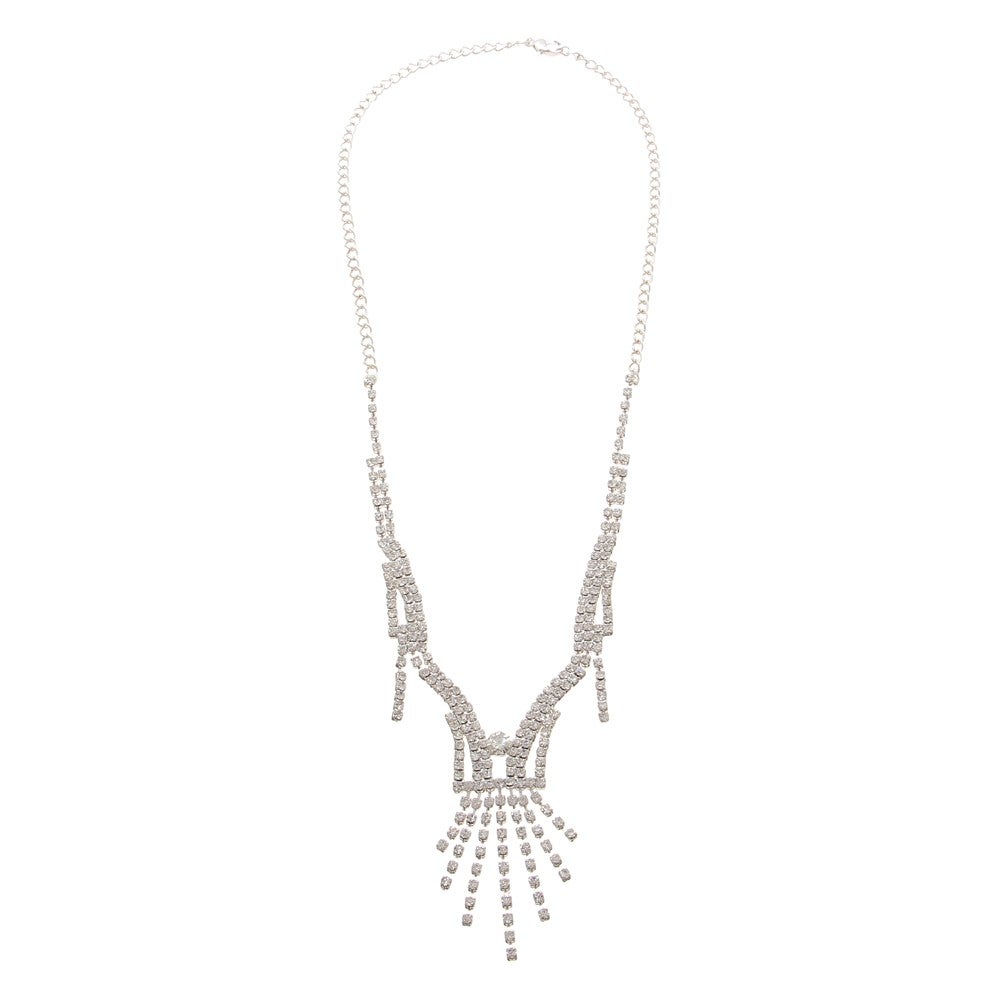 [レンタル] レディース ゴージャス ラインストーン ネックレス＆ピアス シルバー