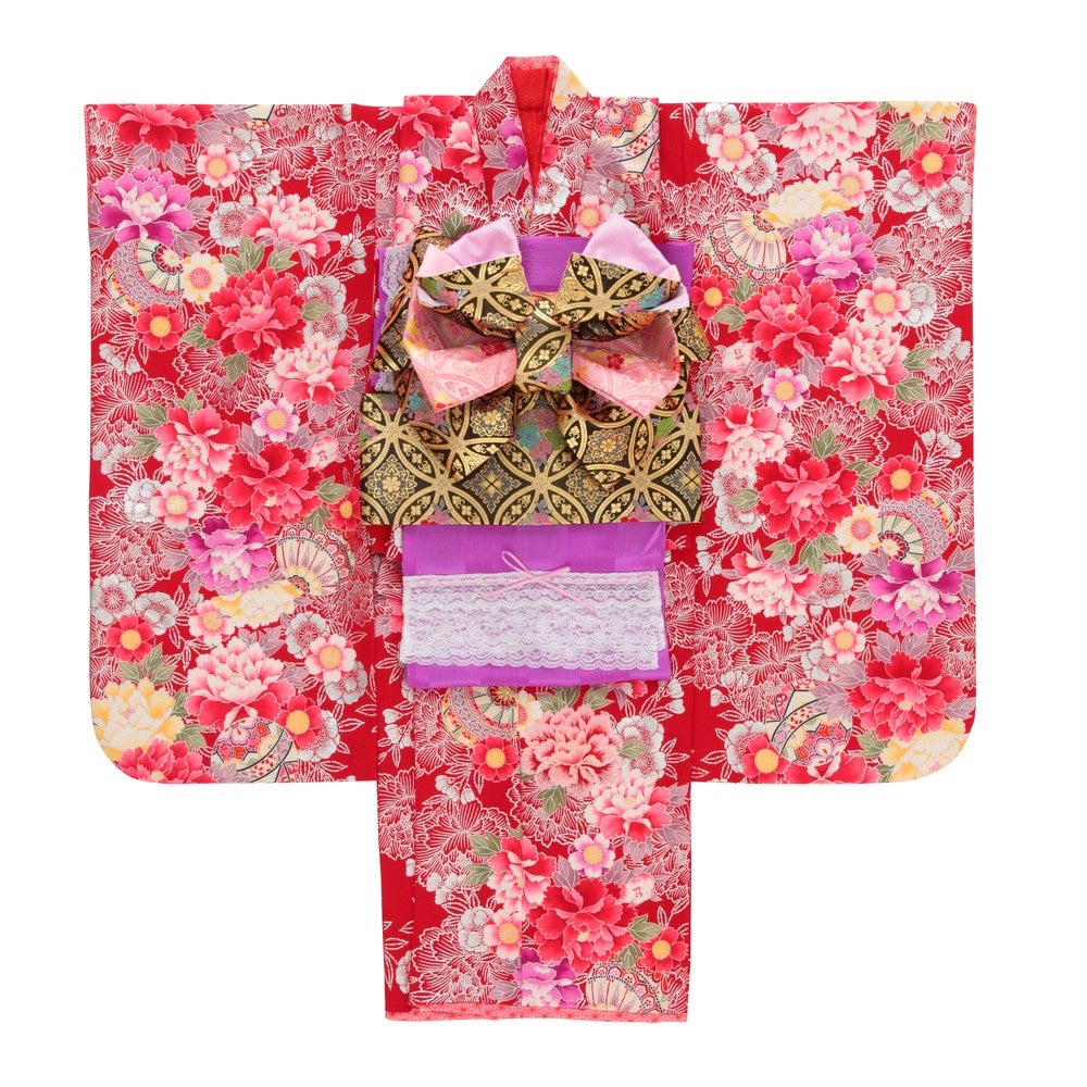 [レンタル] 七五三/節句 着物セット 7歳女の子 満開 牡丹柄の宅配レンタル - 4
