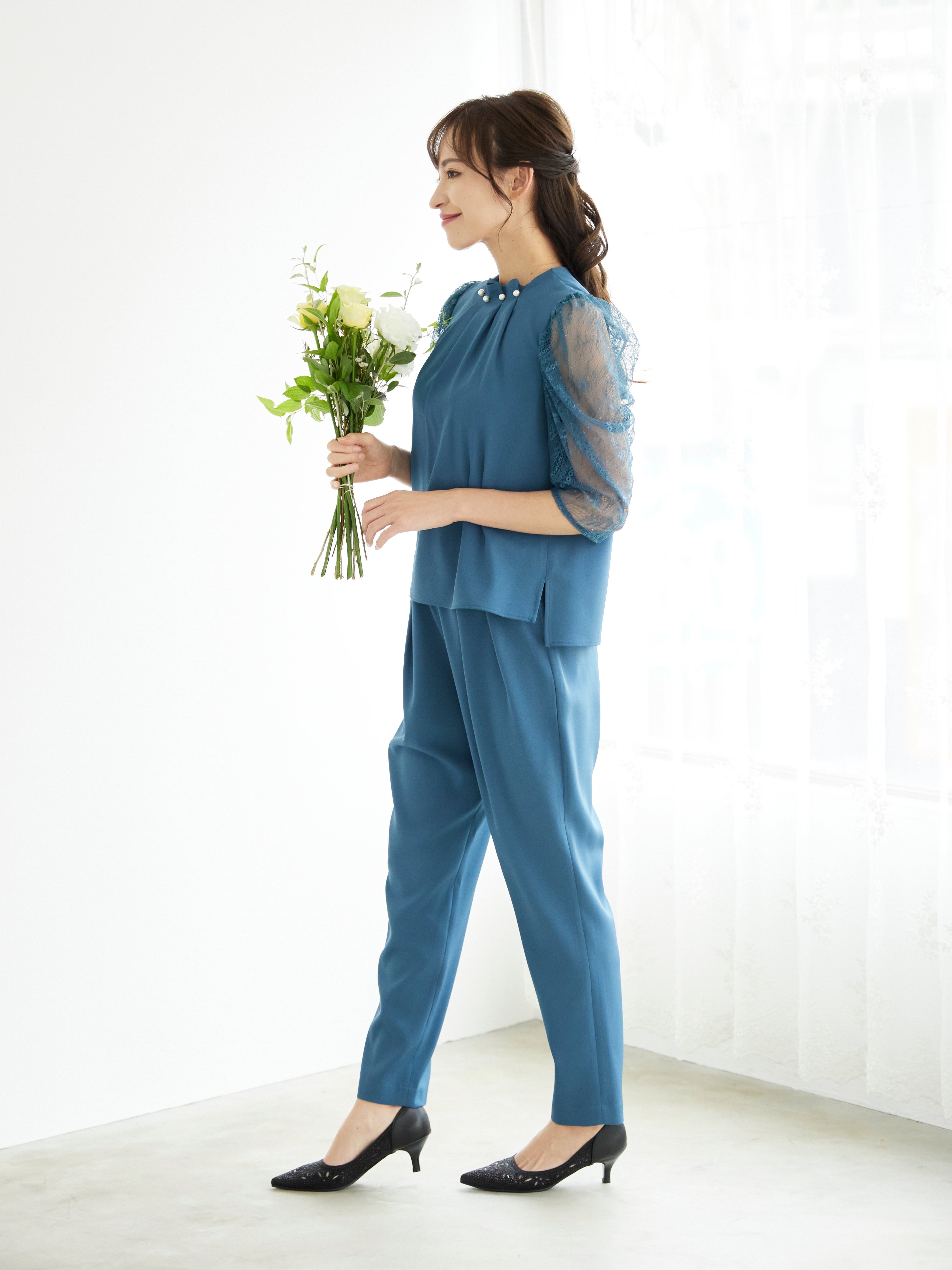 [レンタル] BELINDA DE CAPRIS パールボタン付き セットアップ パンツドレス グリーンの宅配レンタル - 7