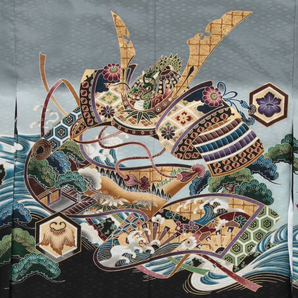 [レンタル] 七五三/節句 袴セット 5歳 男の子 兜 艶やか グレー